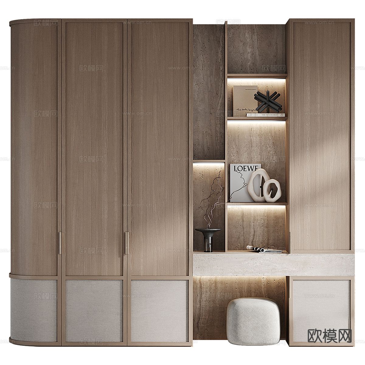 现代衣柜 书柜 一体柜3d模型下载