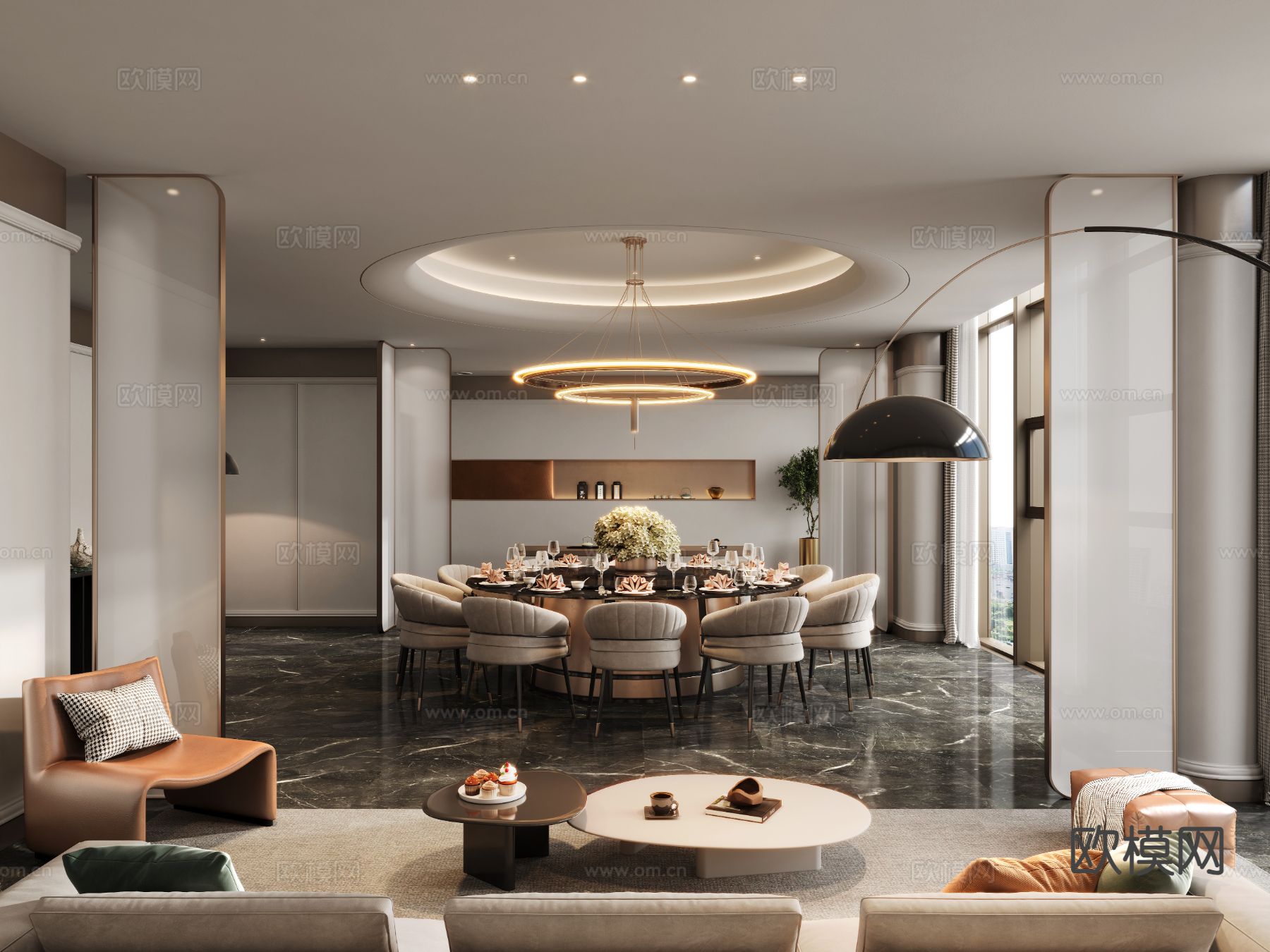 现代酒楼包间 豪华包房3d模型下载（渲染图1）