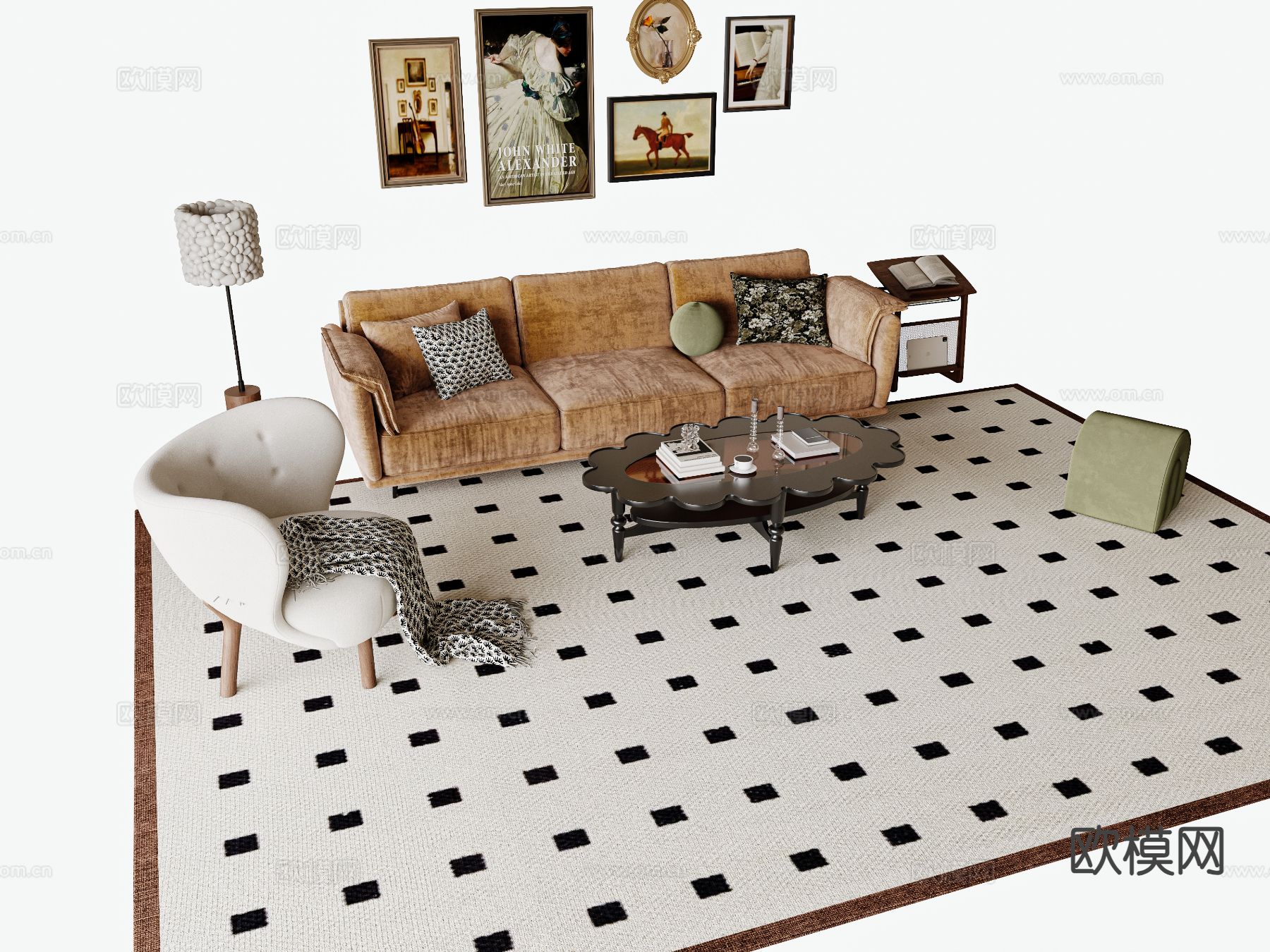 法式组合沙发su模型下载（渲染图2）