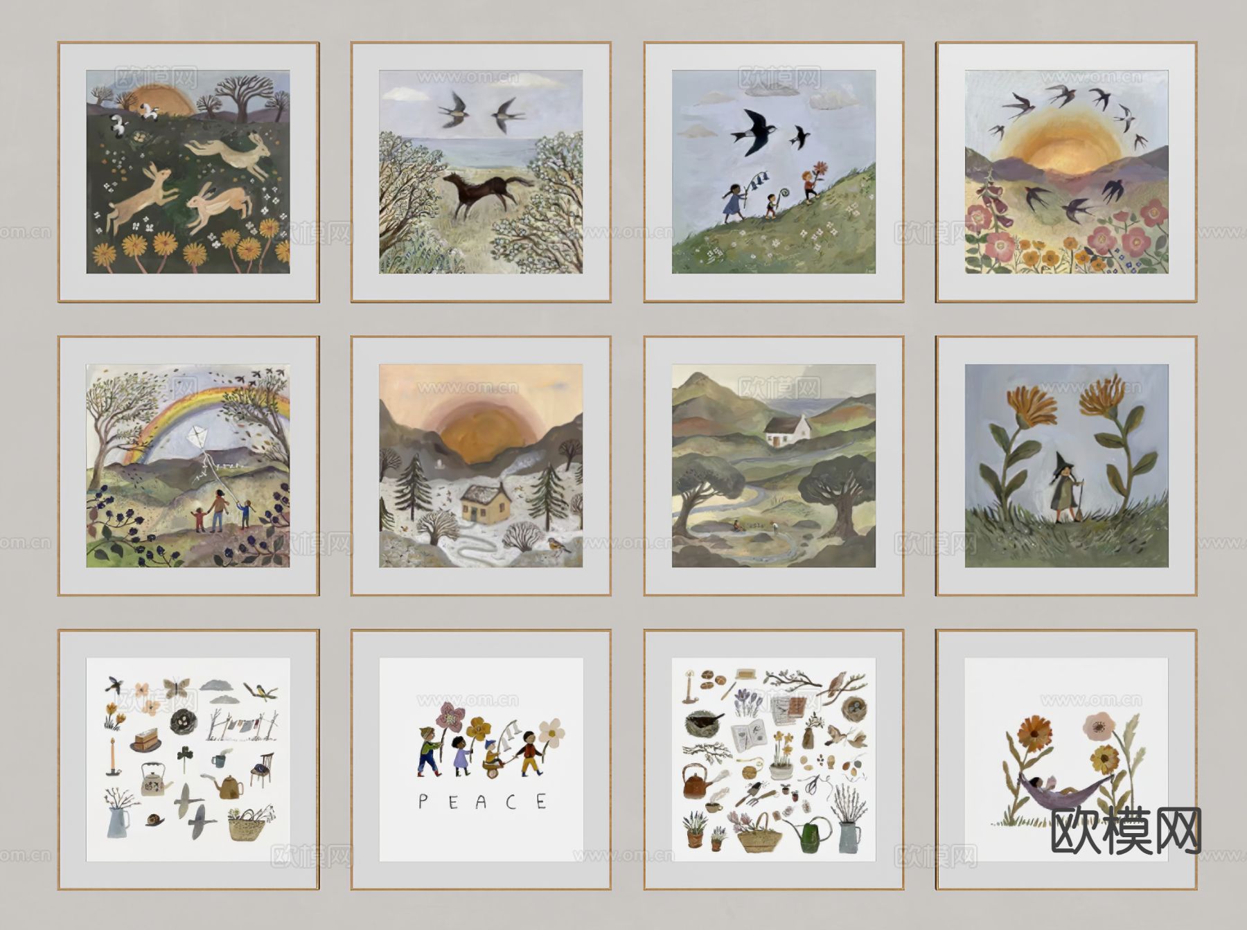 北欧儿童挂画su模型下载（渲染图1）