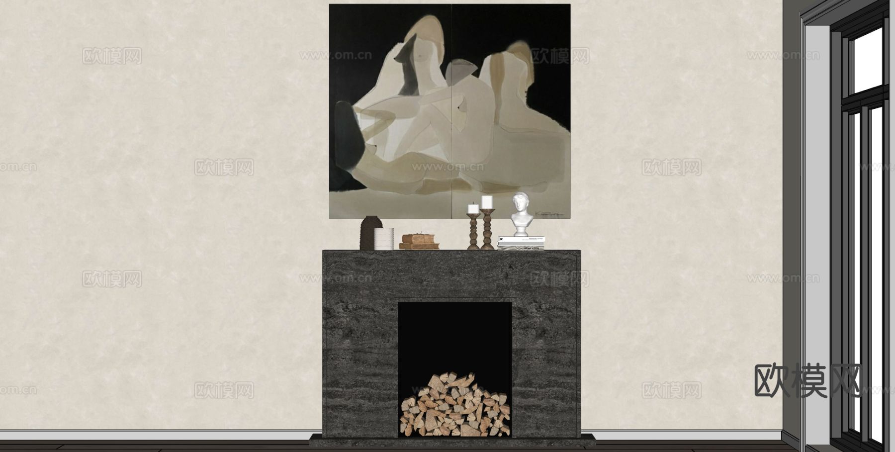 侘寂壁炉su模型下载（渲染图1）
