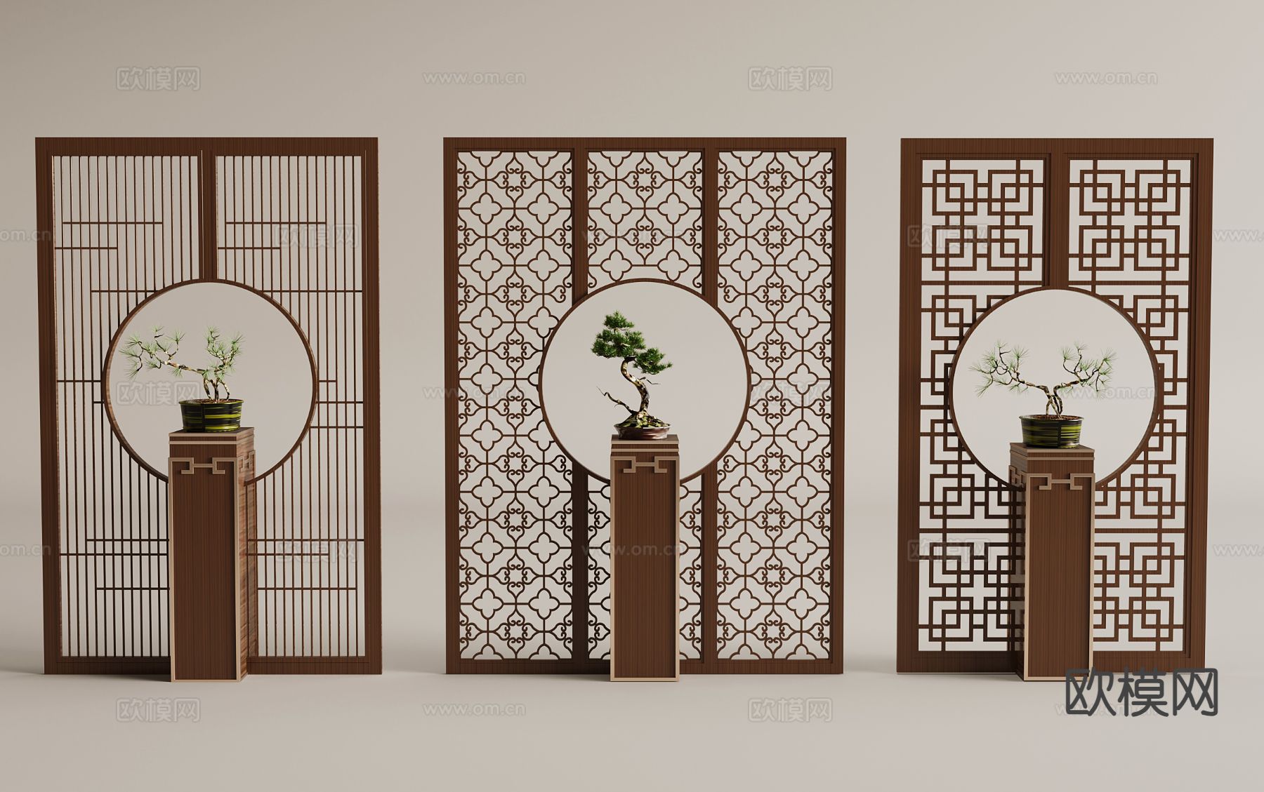 中古风屏风 木质镂空屏风3d模型下载