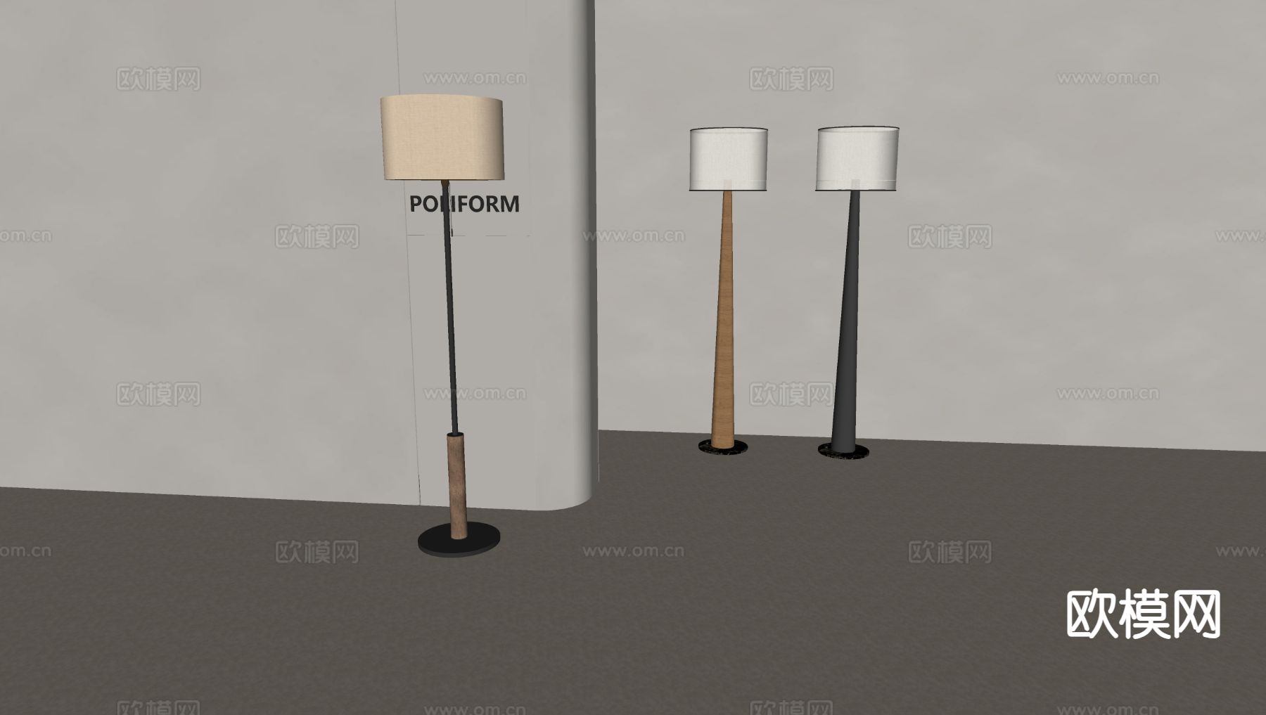 美式复古落地灯su模型下载（渲染图1）