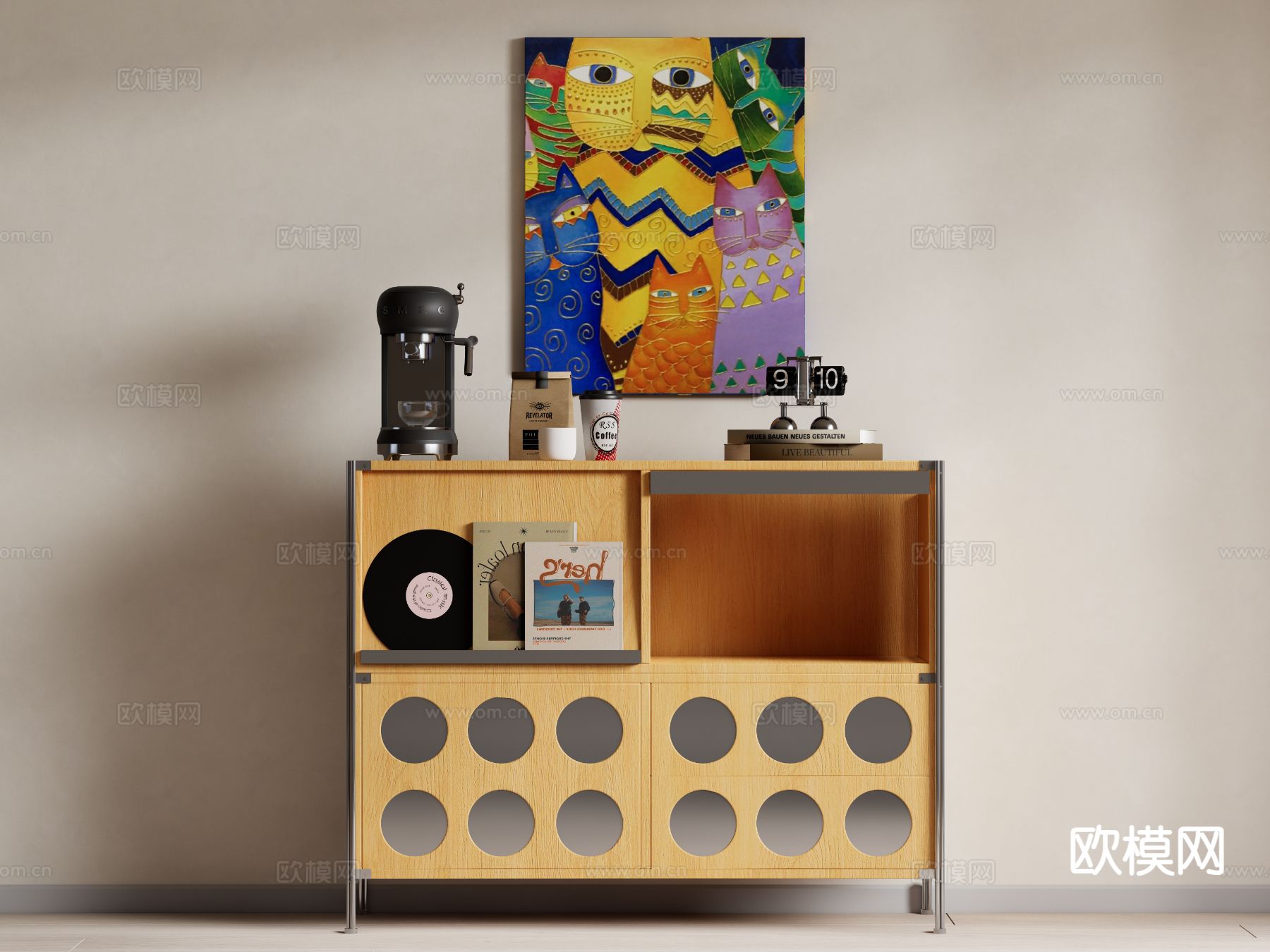 中古风置物架 储物柜su模型下载（渲染图2）