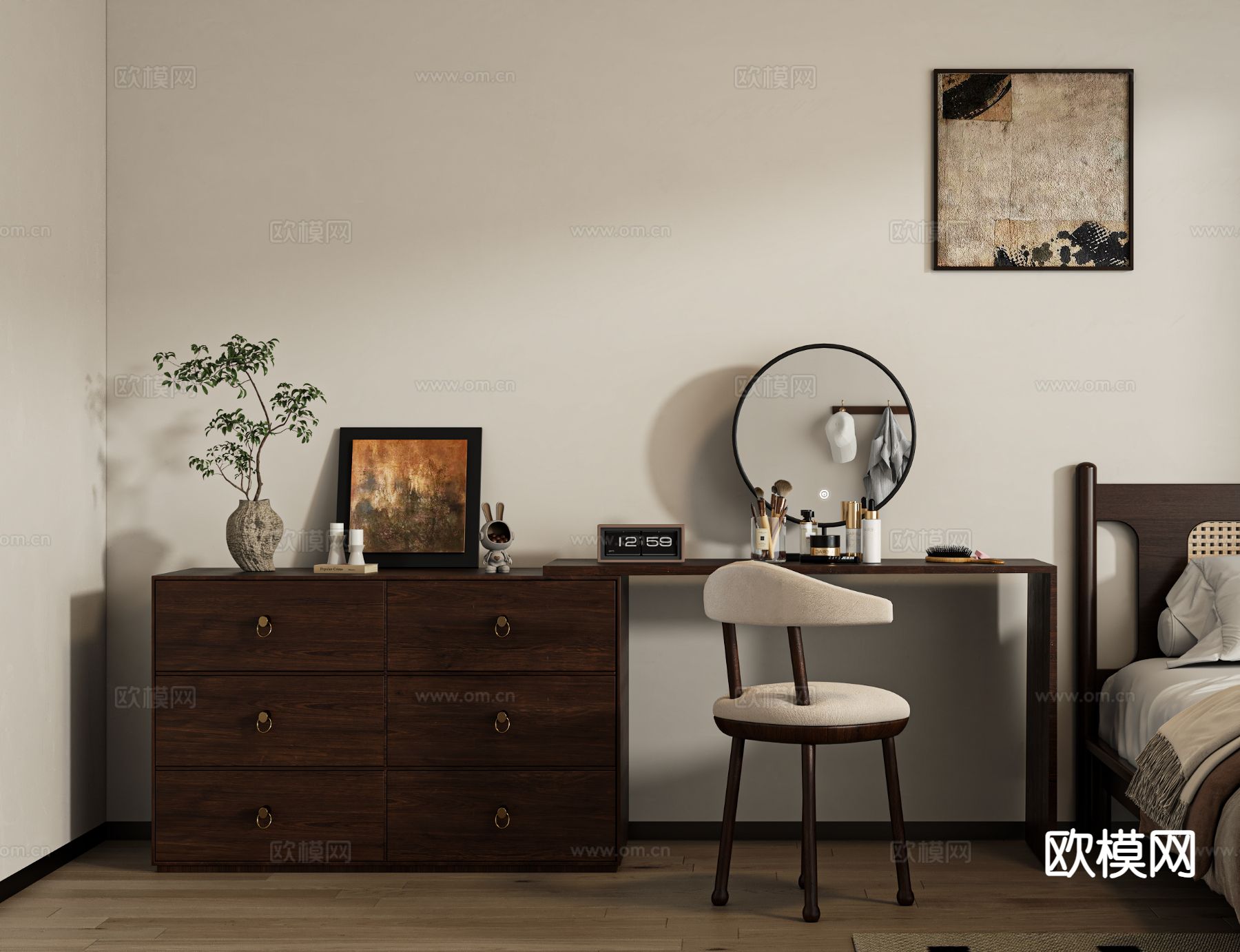 侘寂梳妆台su模型下载（渲染图2）