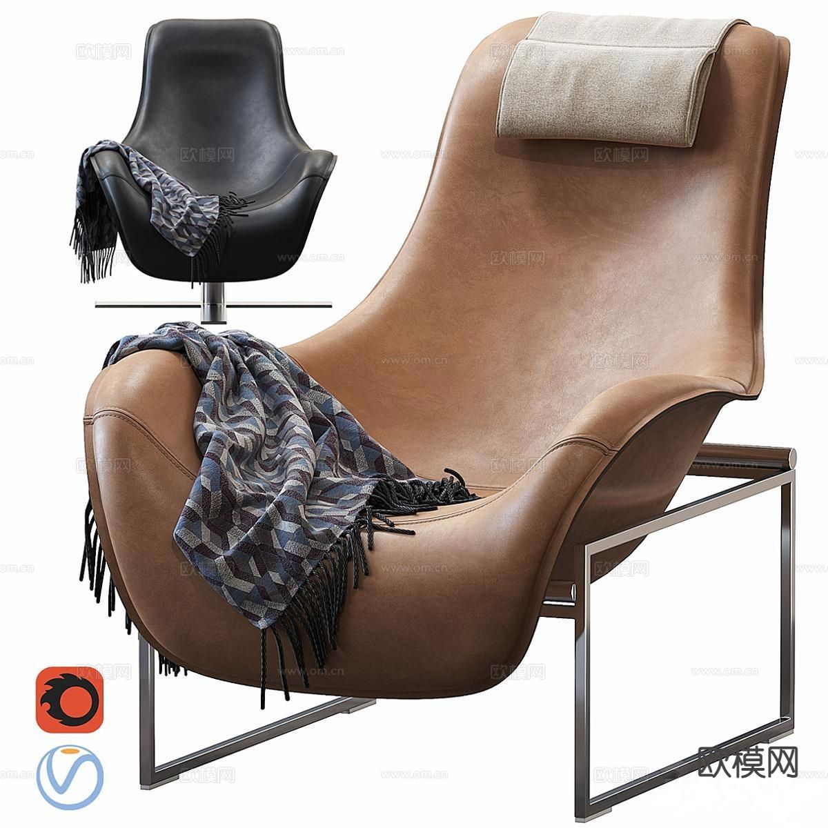 B&b Italia 皮革椅子 休闲椅 扶手椅3d模型下载（渲染图1）