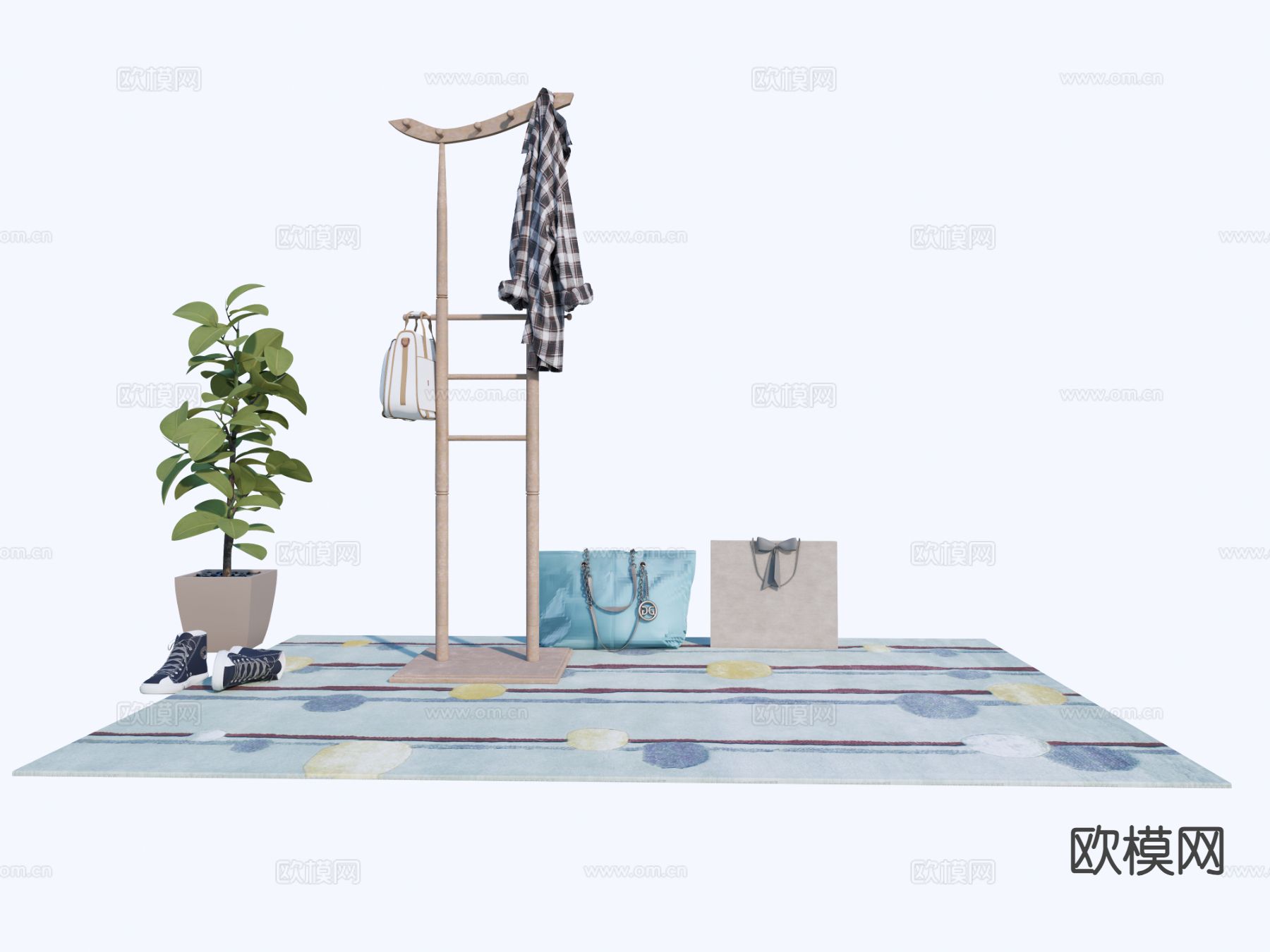 现代手提包 外套 帆布鞋 衣架3d模型下载