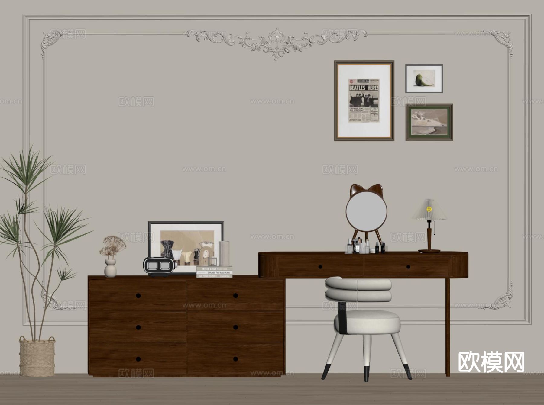 侘寂梳妆台su模型下载（渲染图1）