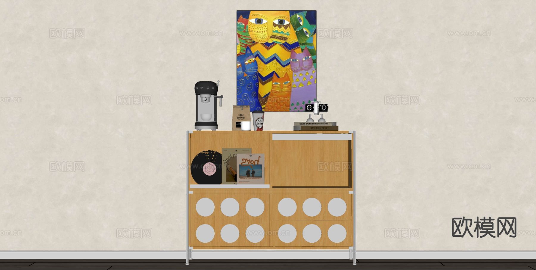 中古风置物架 储物柜su模型下载（渲染图1）