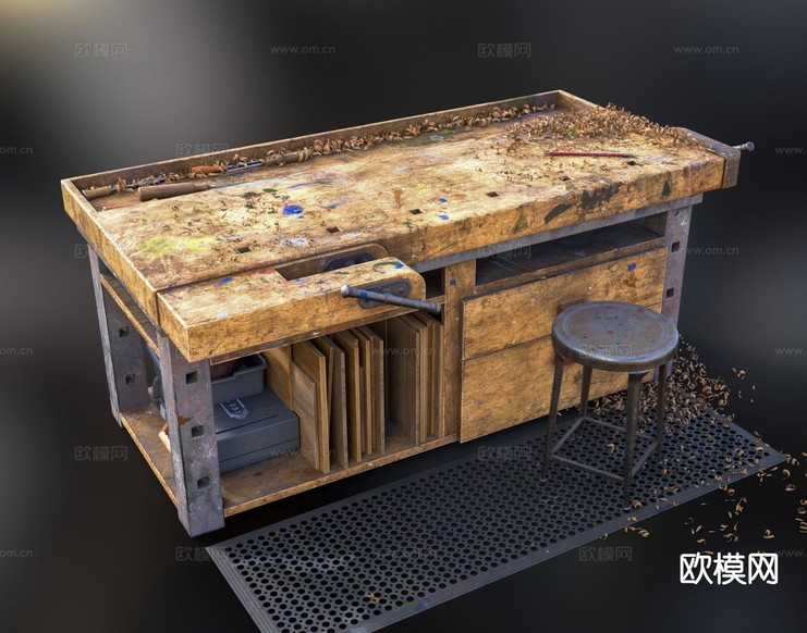 现代工作台 工业设备3d模型下载(渲染图1)