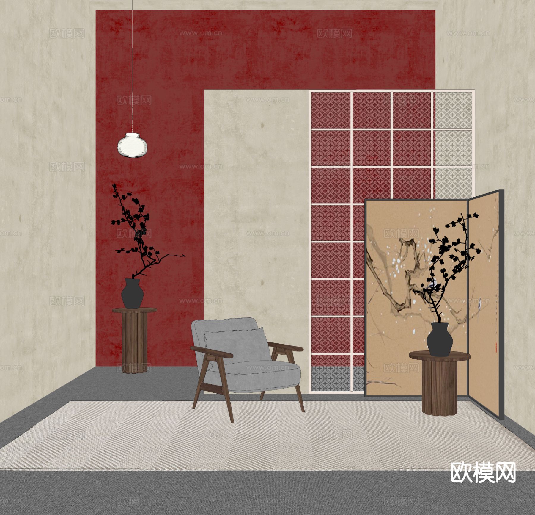 中古风家具直播间su模型下载（渲染图1）