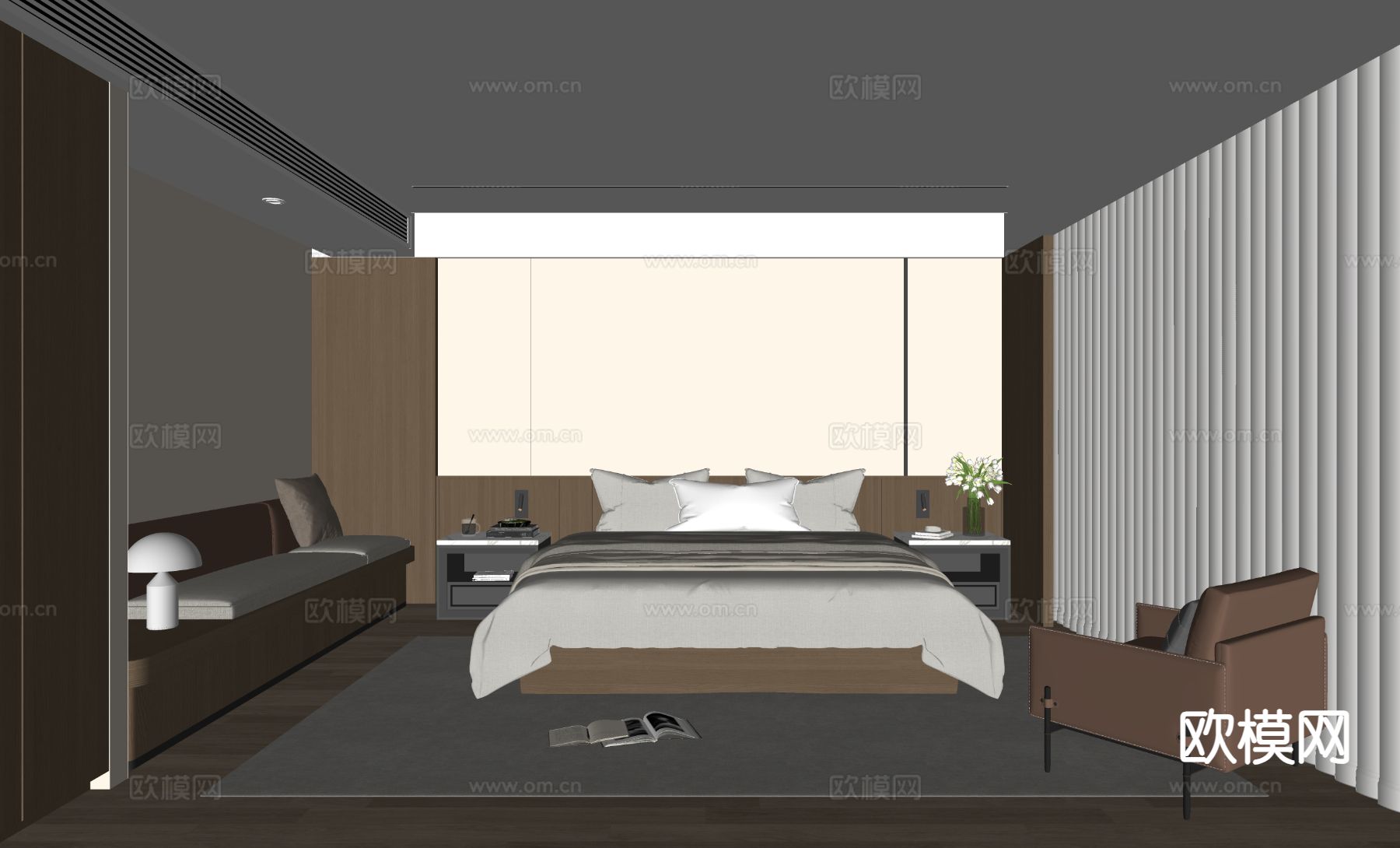 现代酒店客房su模型下载（渲染图1）