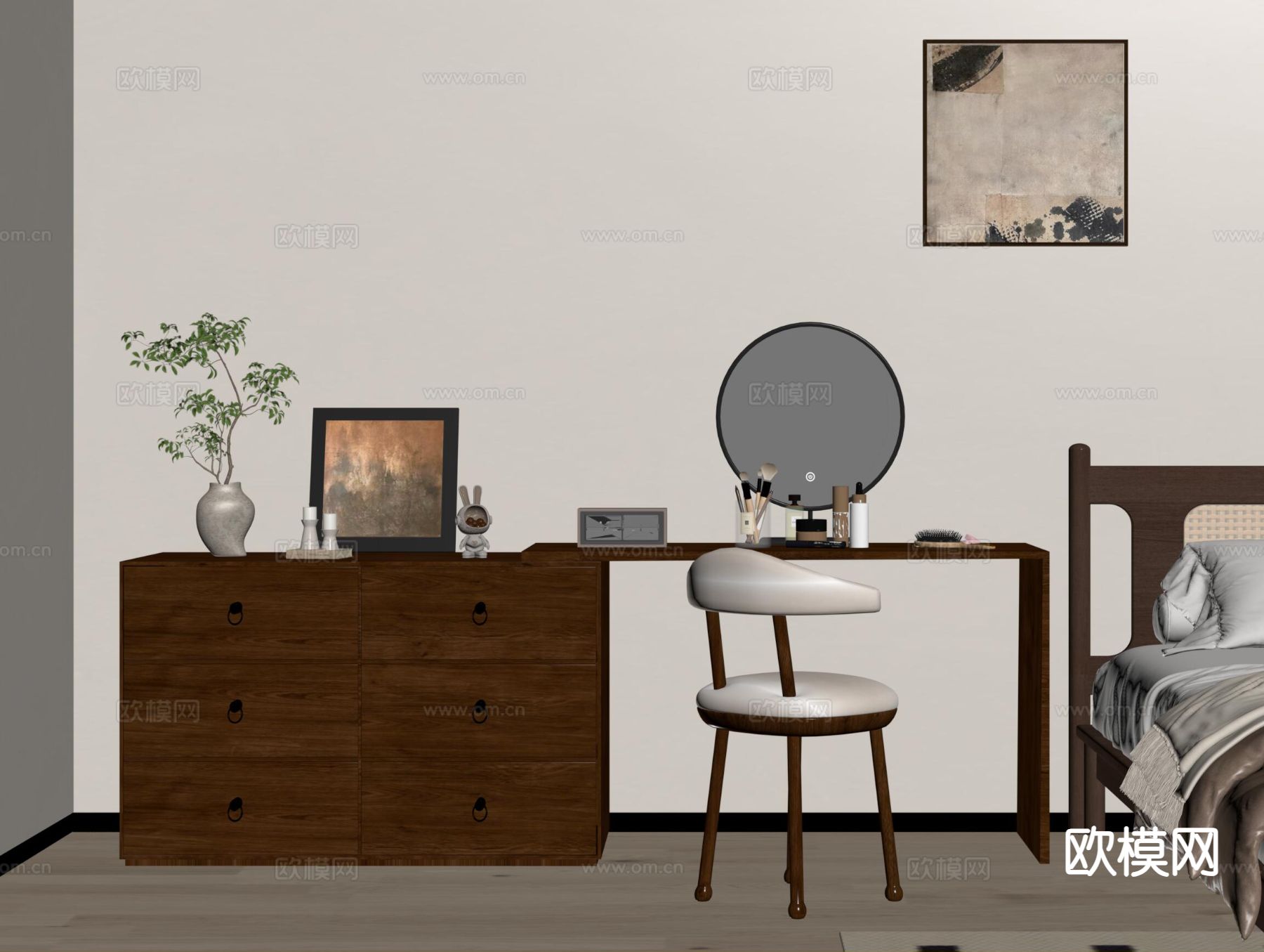 侘寂梳妆台su模型下载（渲染图1）