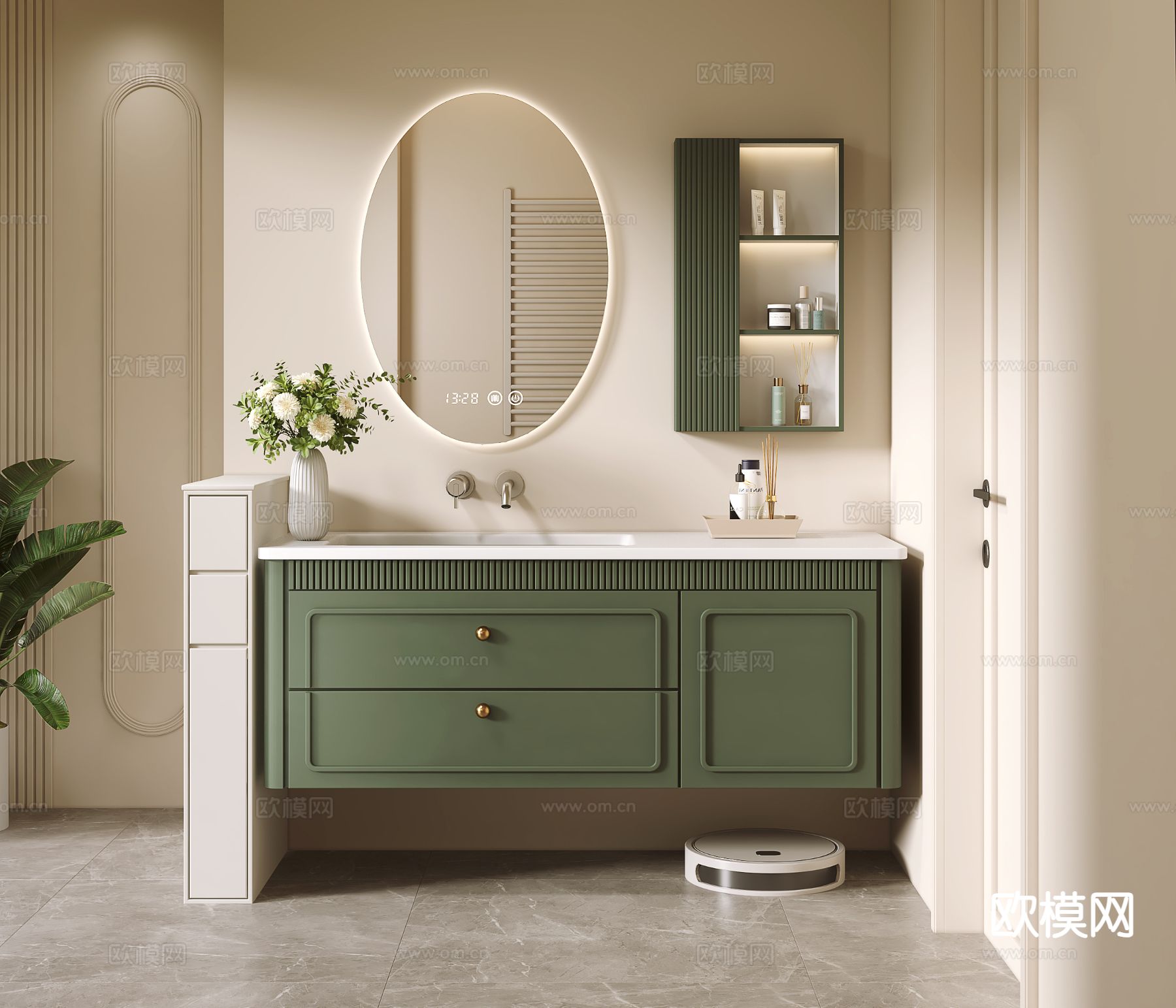 奶油风浴室柜 洗手柜su模型下载（渲染图2）