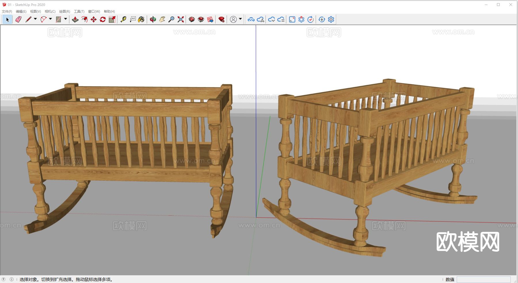 现代婴儿床 摇摇床su模型下载（渲染图1）