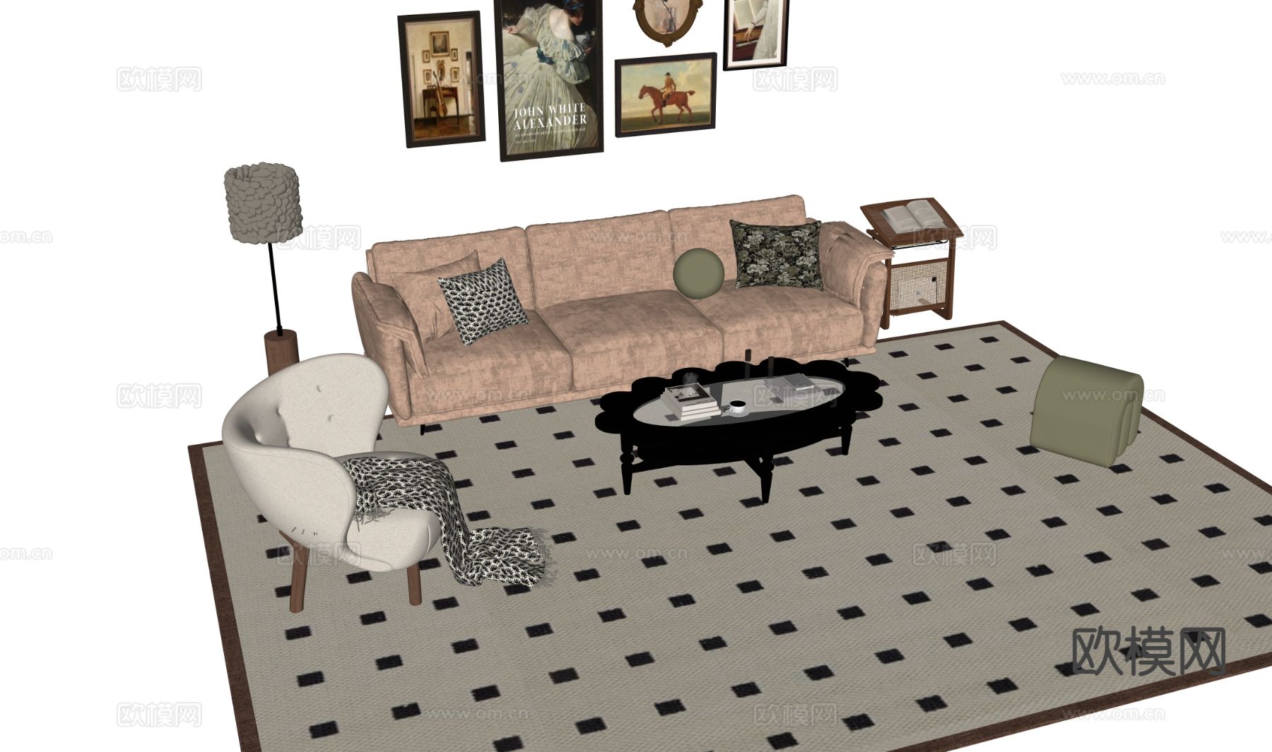 法式组合沙发su模型下载（渲染图1）