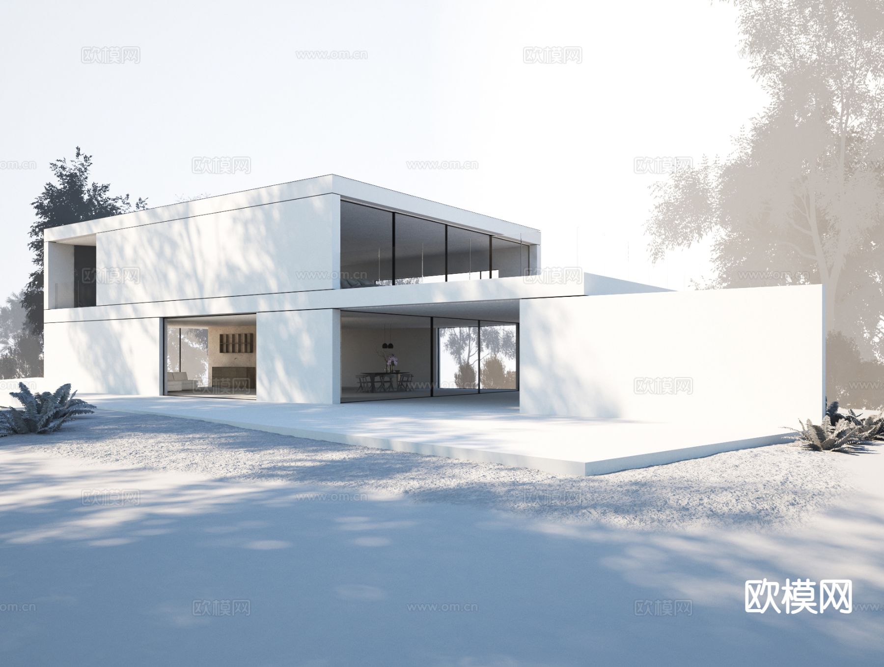 现代独栋别墅外观3d模型下载