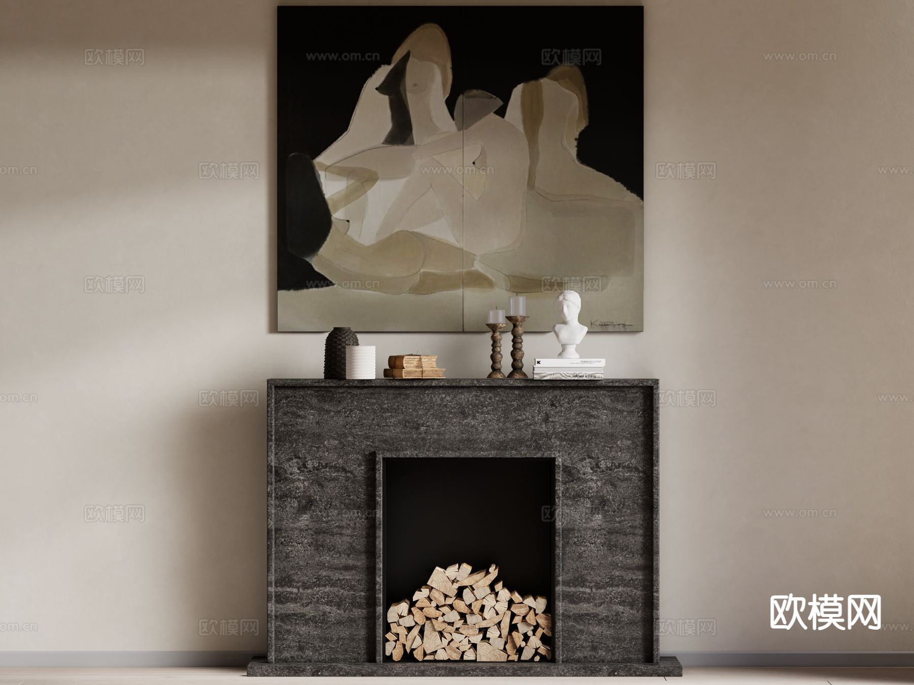 侘寂壁炉su模型下载（渲染图2）
