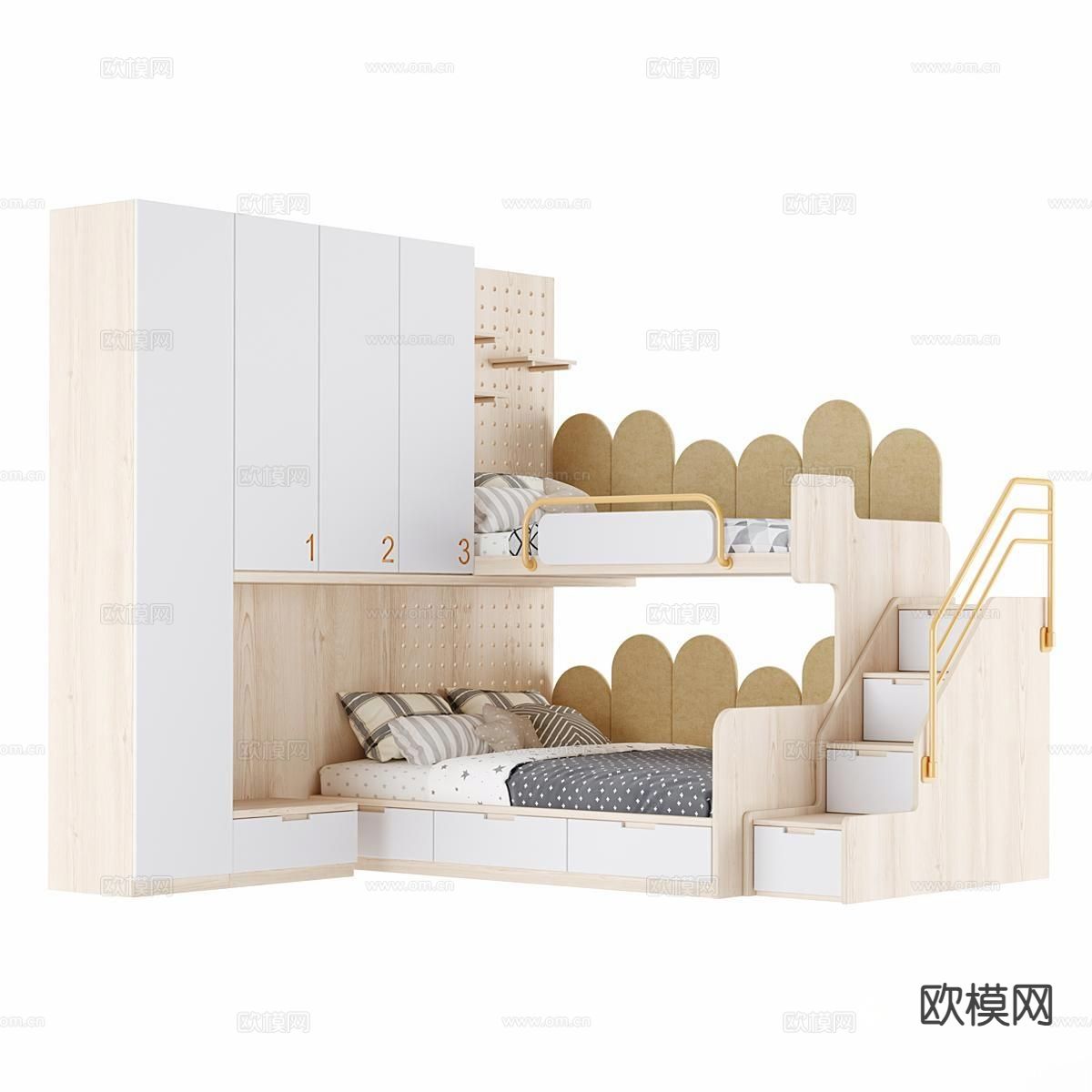 北欧儿童床 儿童饰品 上下床 高低床3d模型下载
