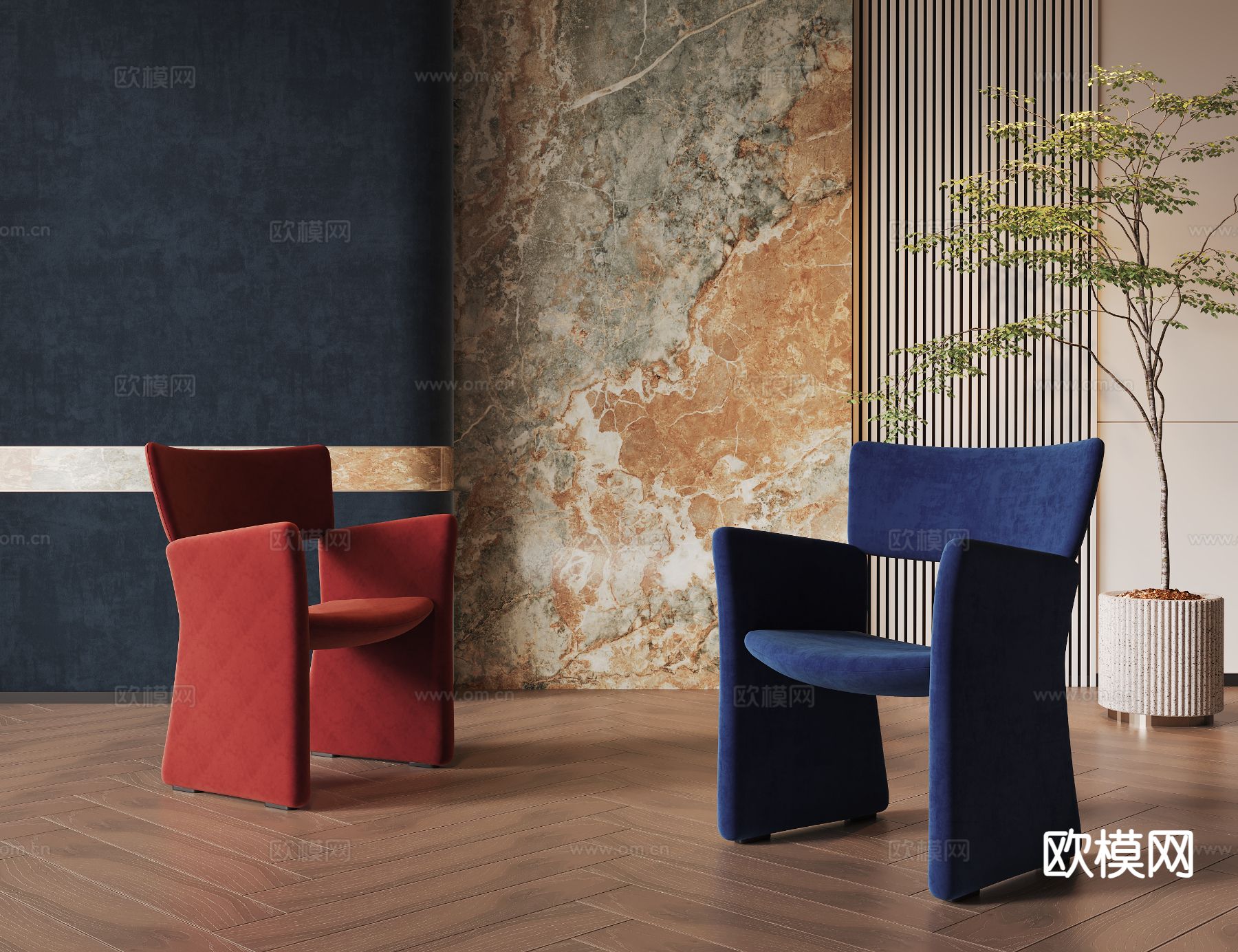 现代单椅 餐椅 梳妆椅su模型下载（渲染图2）