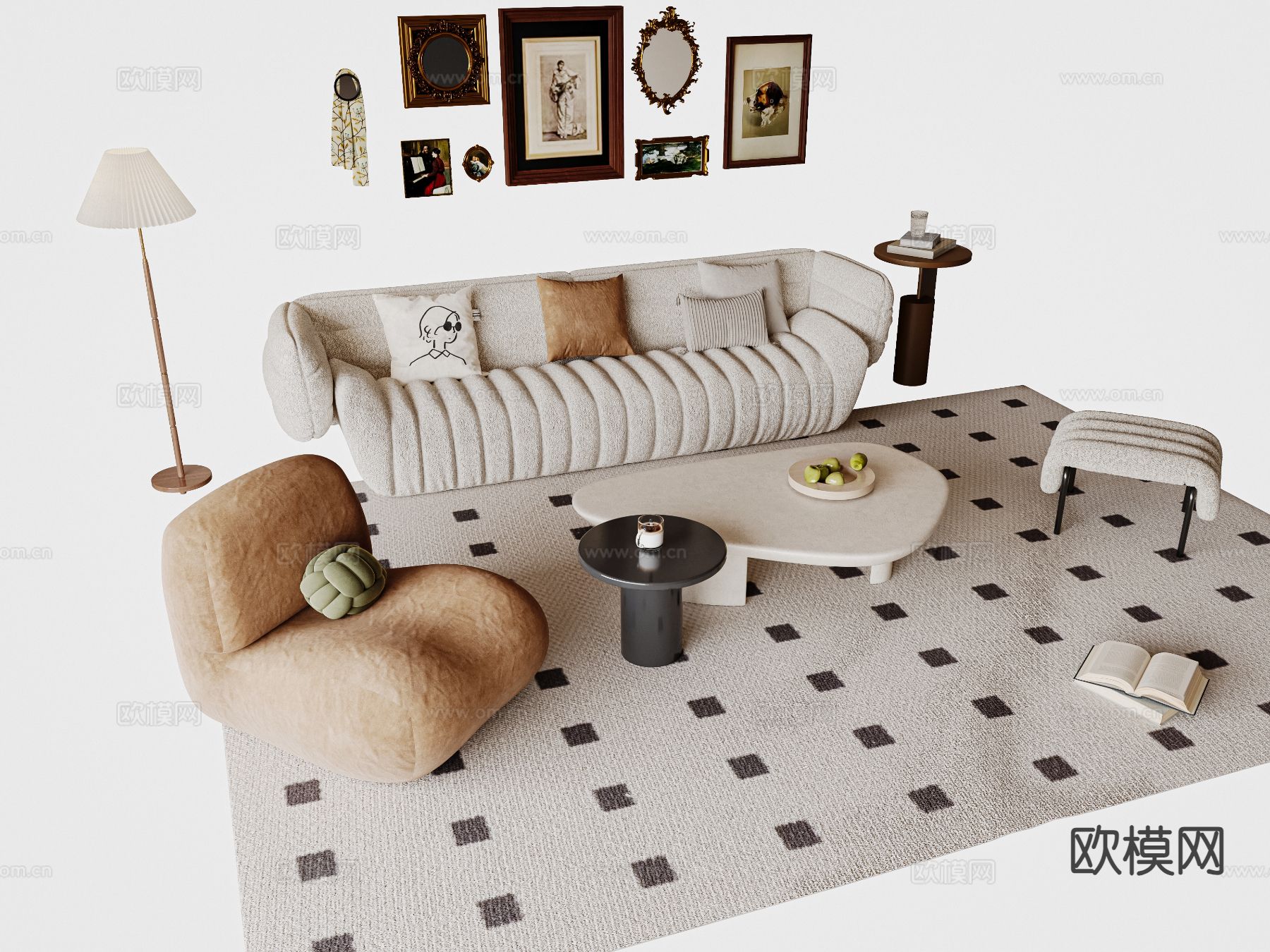 法式组合沙发su模型下载（渲染图2）