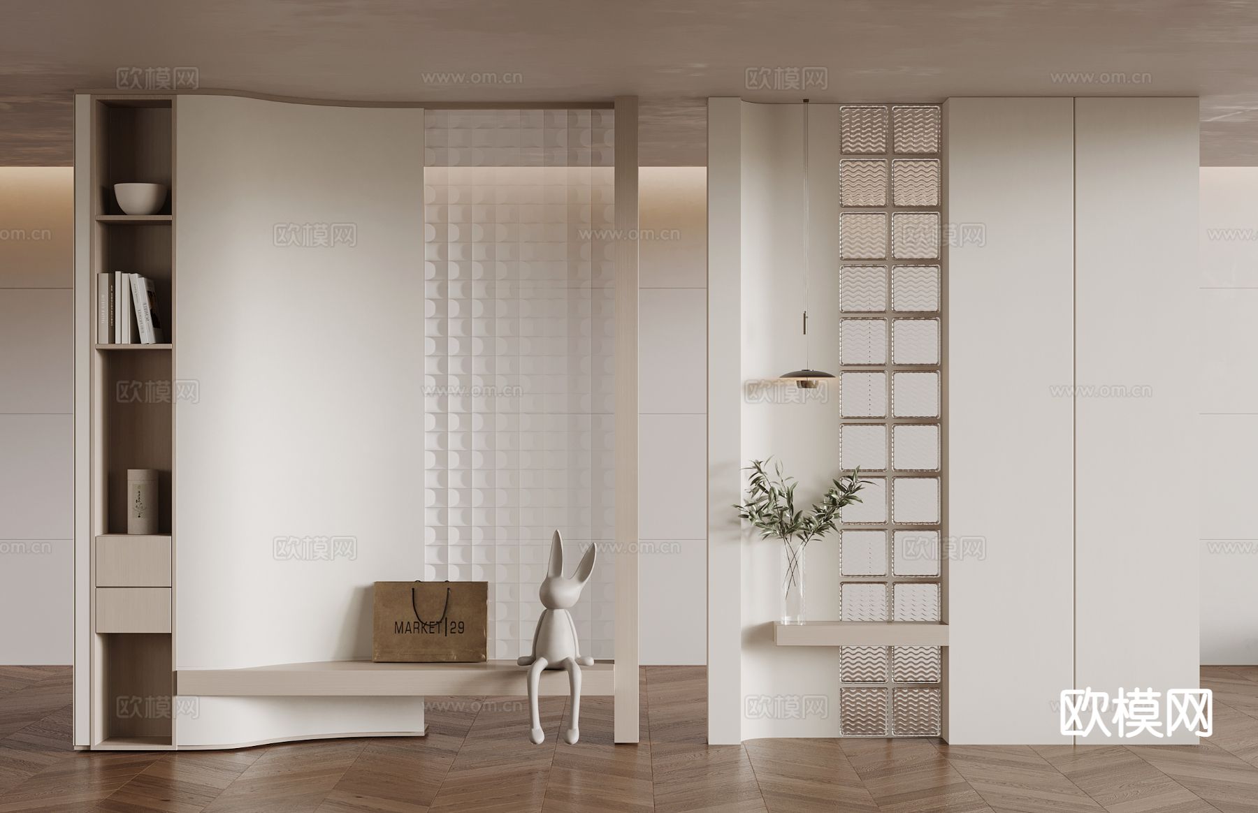 奶油风隔断 玄关隔断3d模型下载