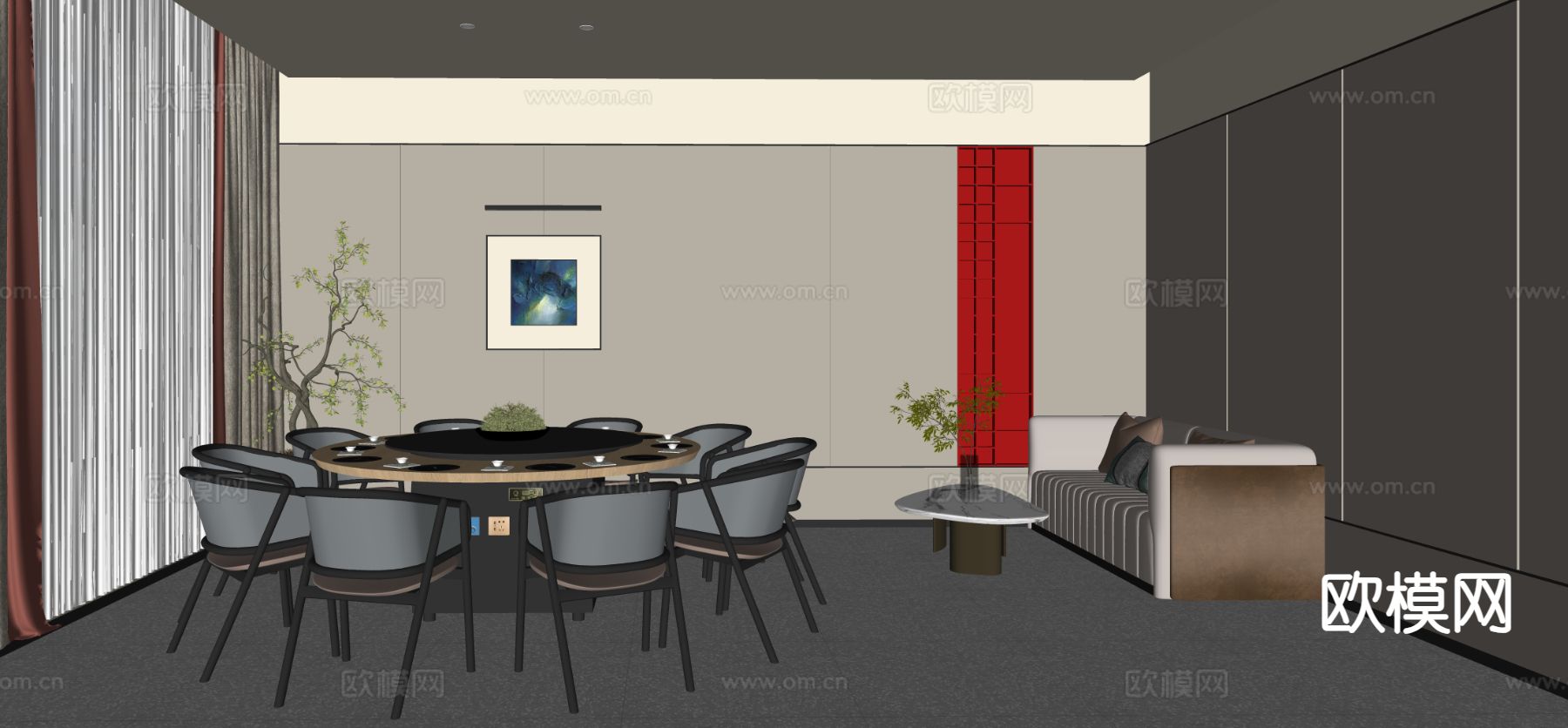 侘寂餐厅包厢su模型