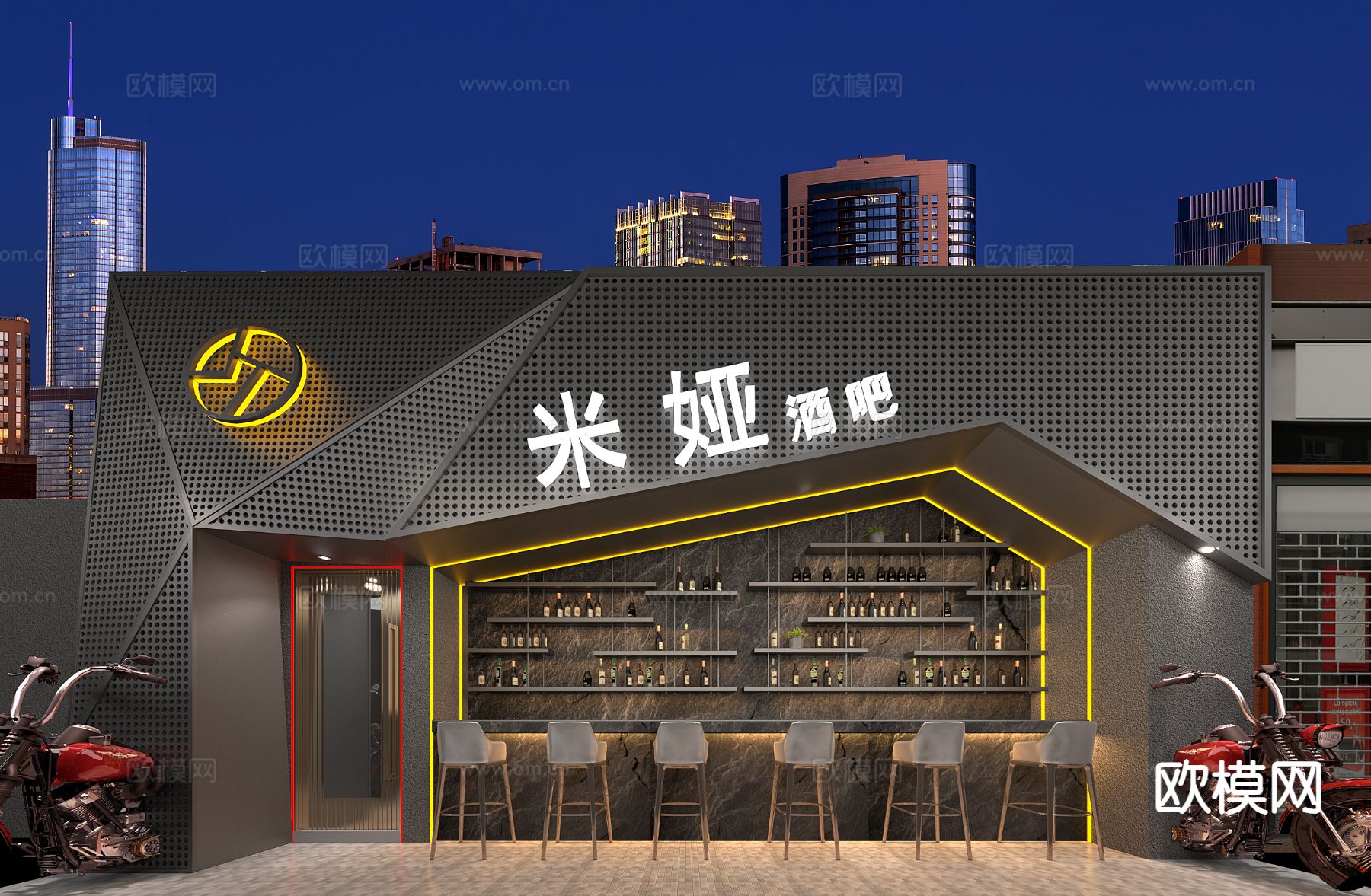 工业风酒吧 门头门面3d模型下载