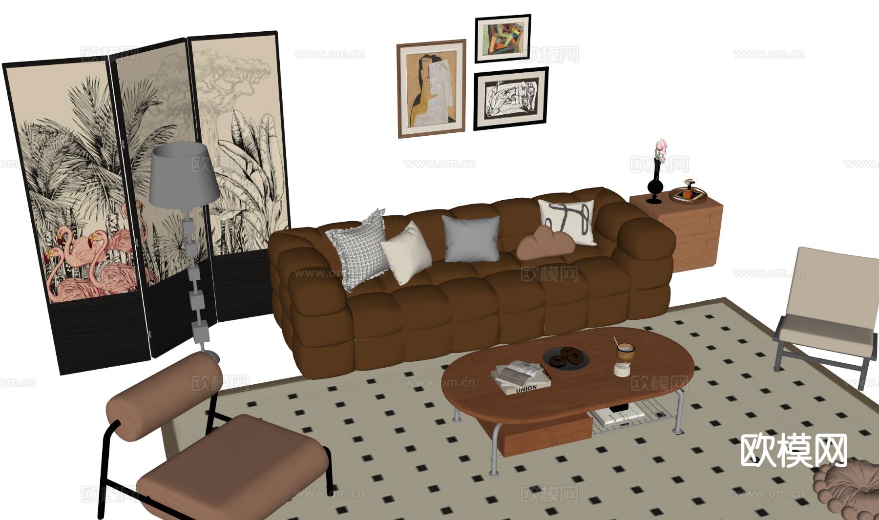 法式组合沙发su模型下载