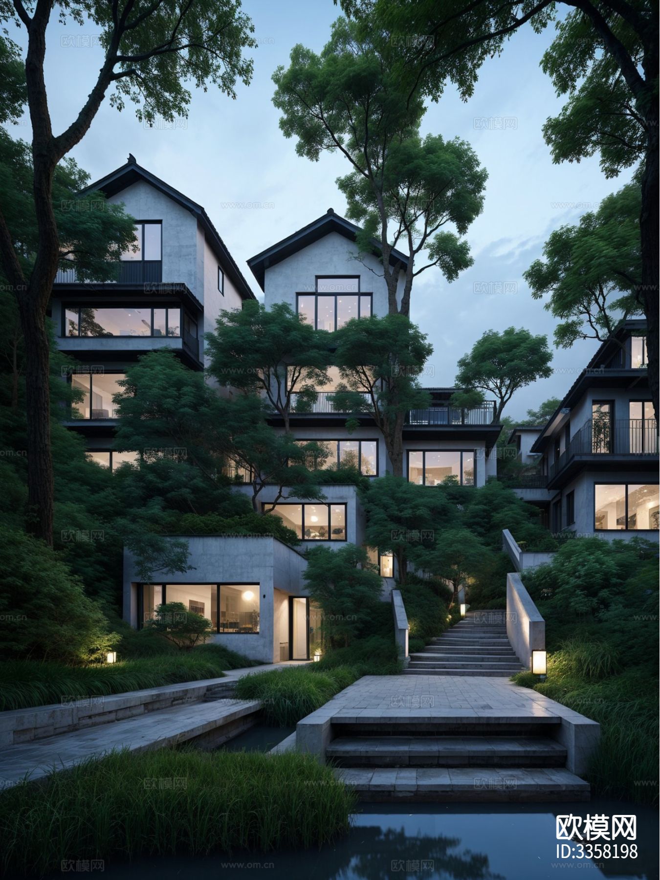 中式江南水乡 街道景观效果图下载（渲染图13）