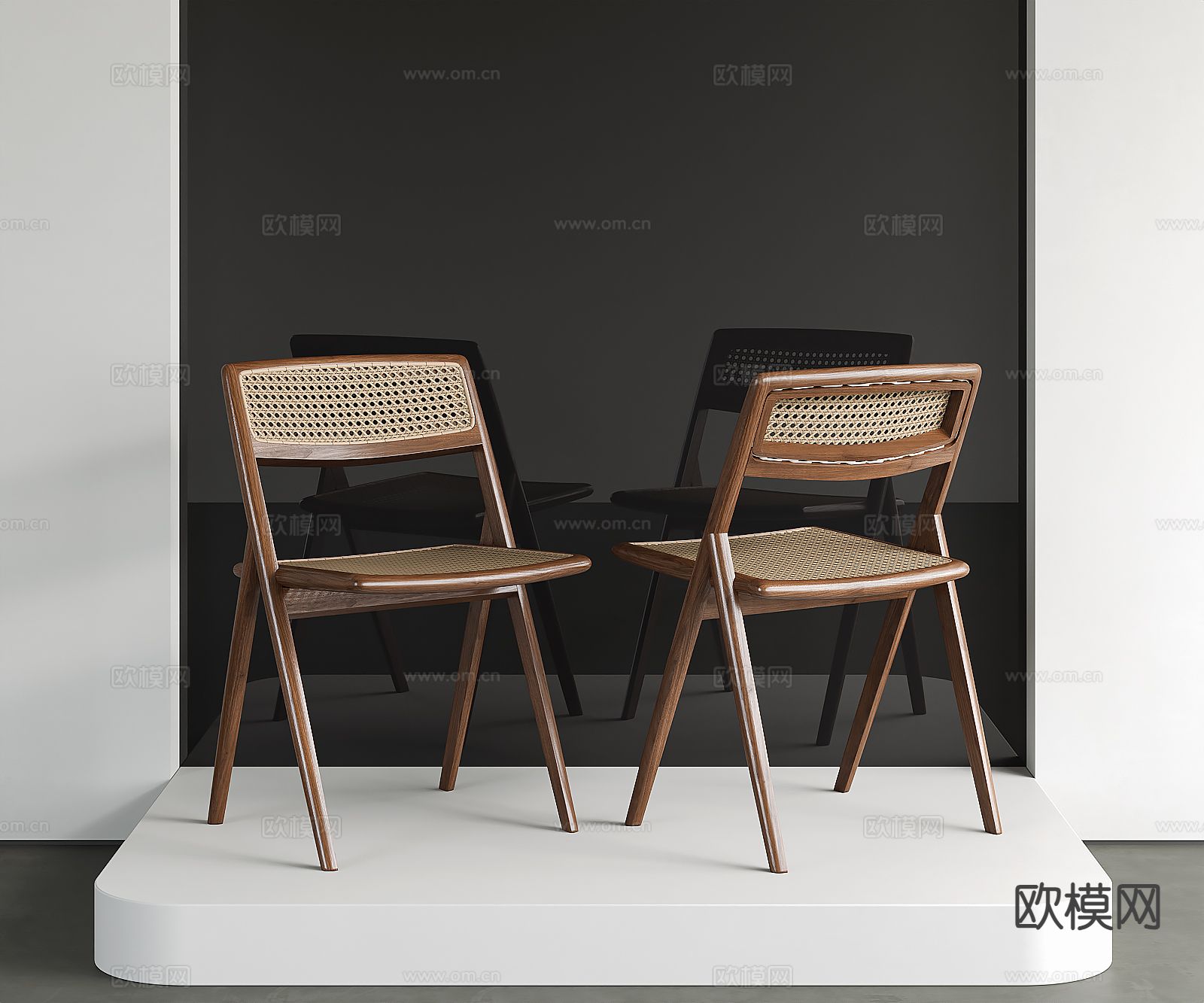 侘寂风藤编单椅su模型