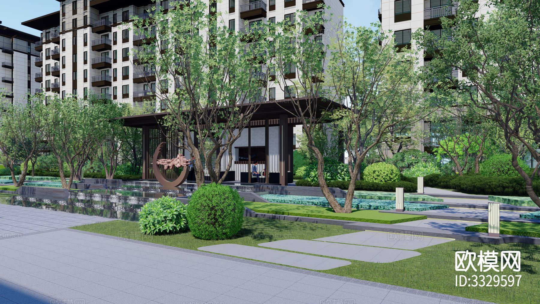 小区景观 住宅景观效果图下载（渲染图5）