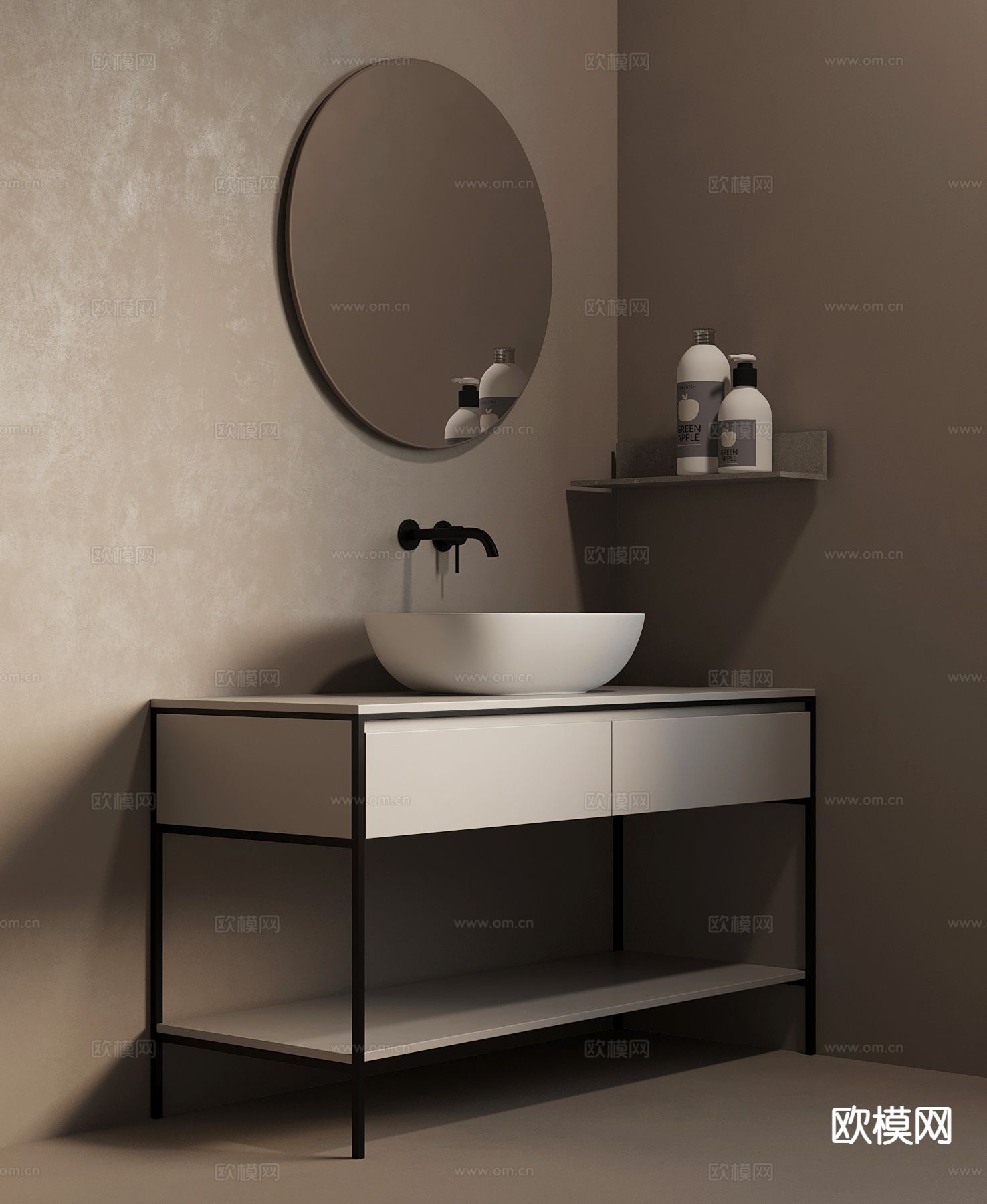 侘寂风浴室柜 台盆3d模型下载