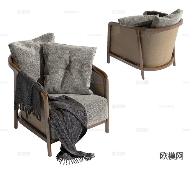 侘寂风藤编沙发 单人沙发3d模型下载