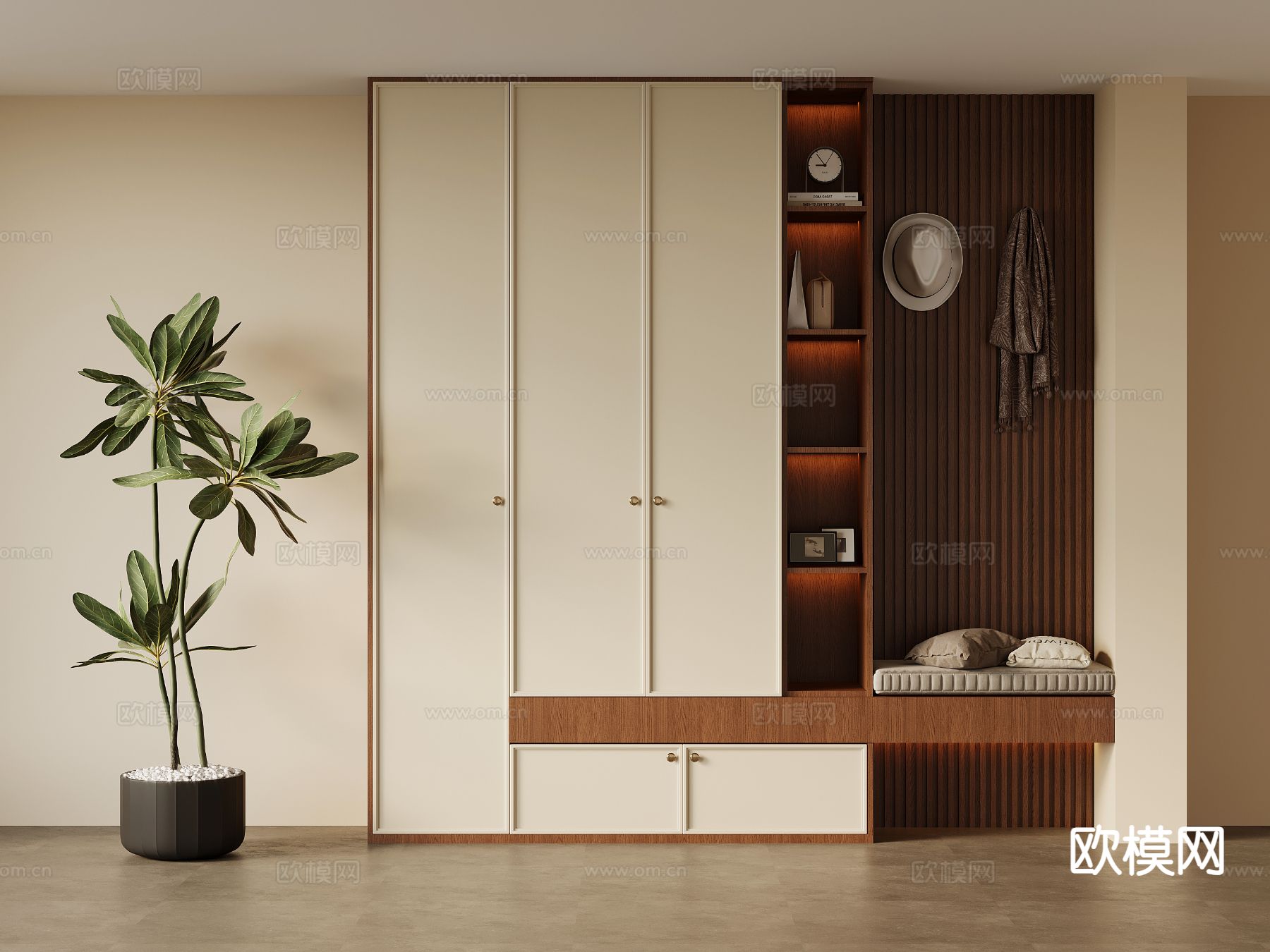 中古风鞋柜su模型下载（渲染图2）