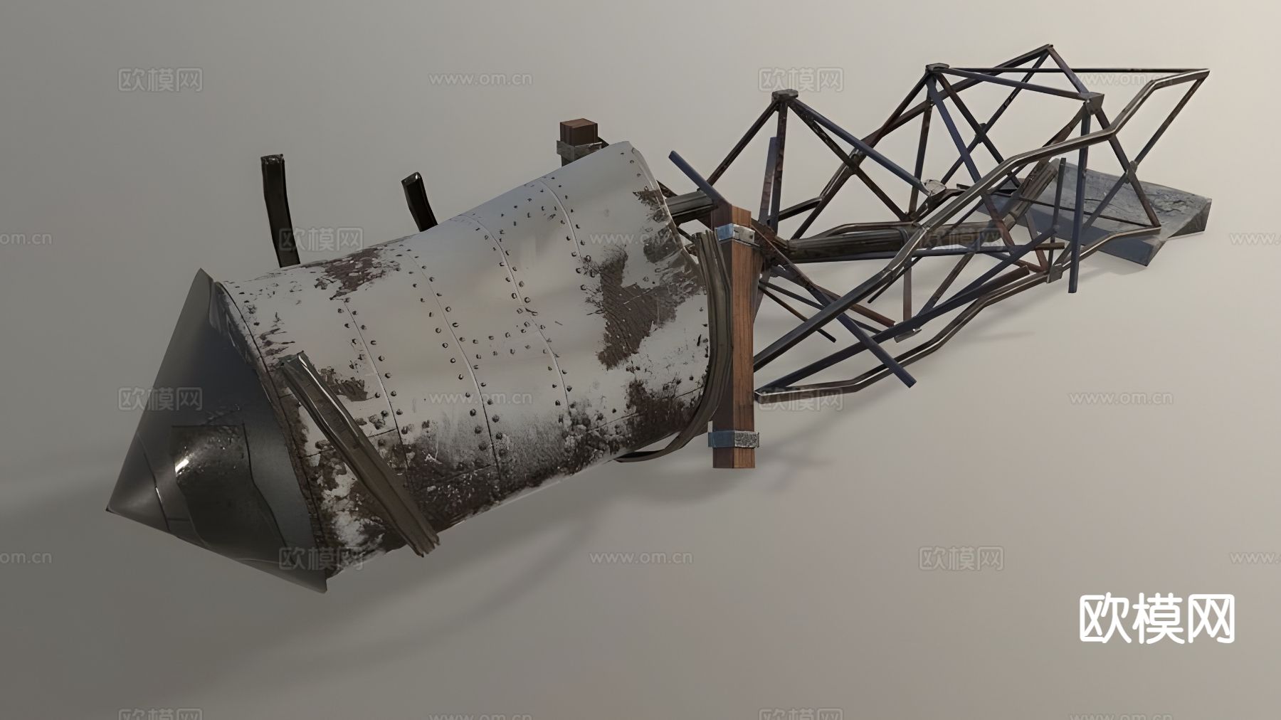 毁坏的水塔 工业设备3d模型下载（渲染图2）