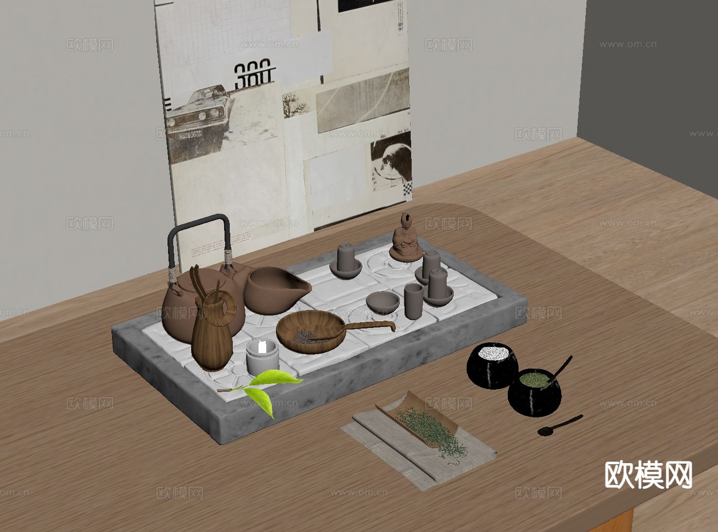 新中式禅意茶具su模型下载（渲染图1）