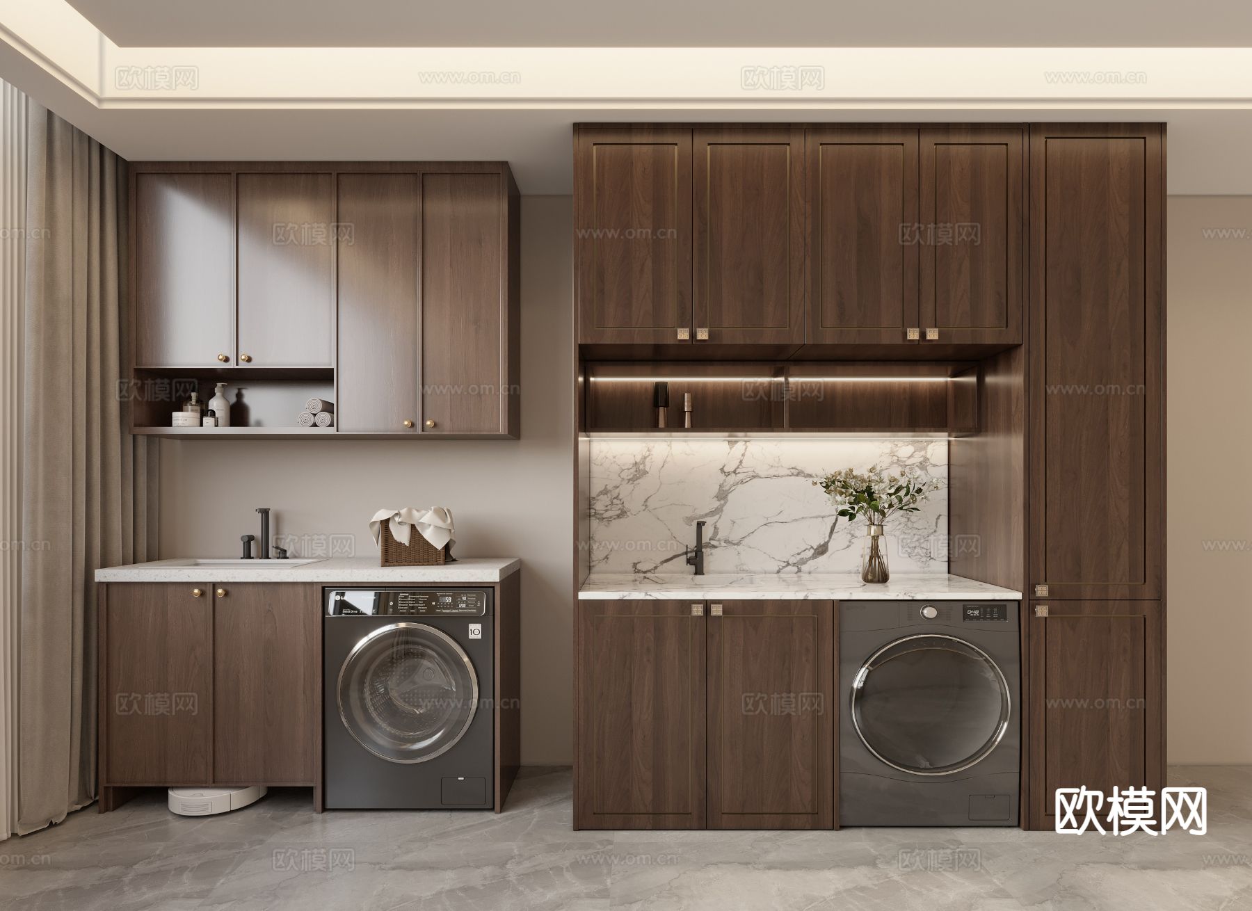 新中式阳台柜 洗衣机柜3d模型下载