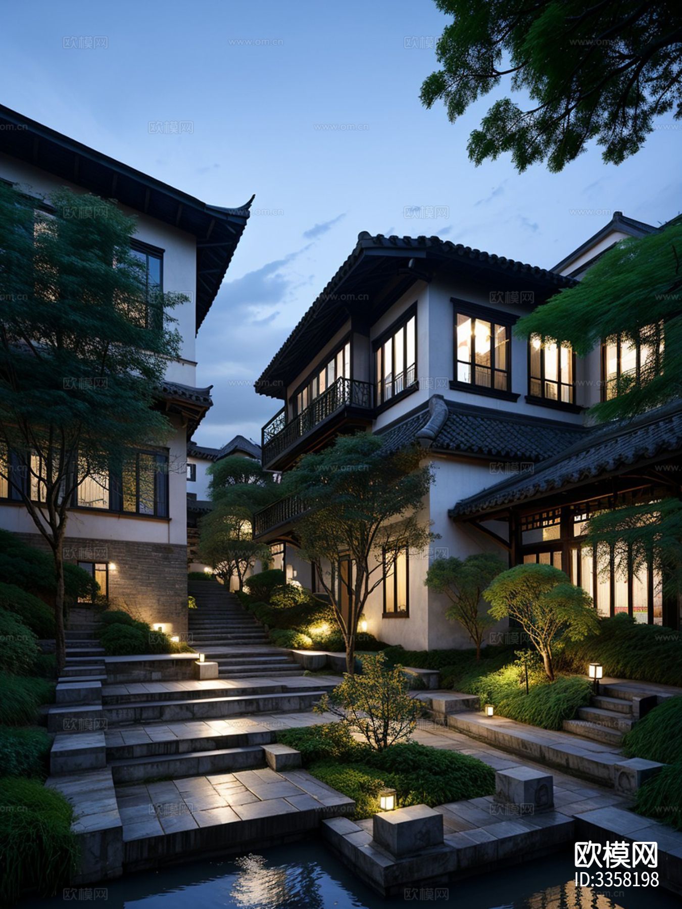 中式江南水乡 街道景观效果图下载（渲染图8）