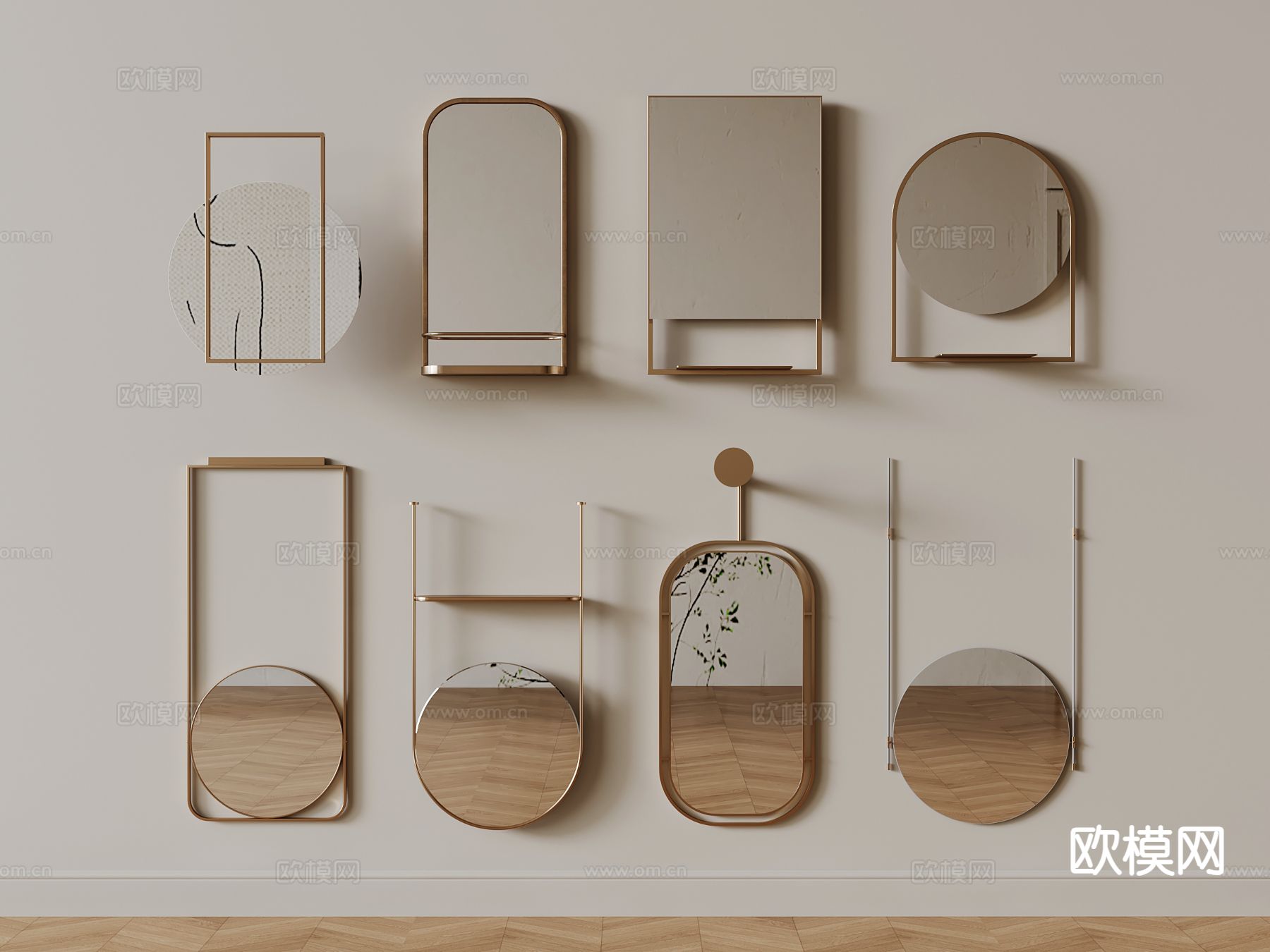 镜子 挂镜 化妆镜 卫浴镜su模型下载（渲染图2）