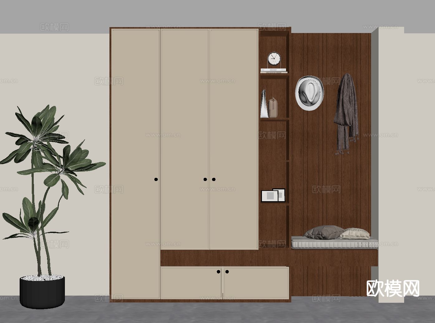 中古风鞋柜su模型下载（渲染图1）