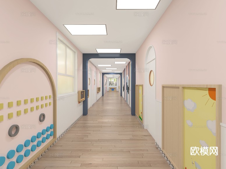 北欧幼儿园过道 走廊3d模型下载(渲染图3)