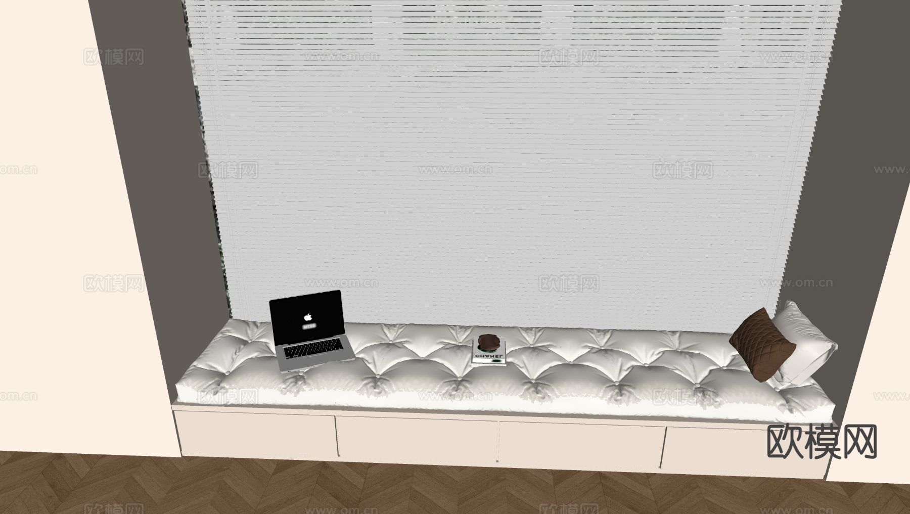 奶油风飘窗坐垫 榻榻米坐垫su模型下载（渲染图1）