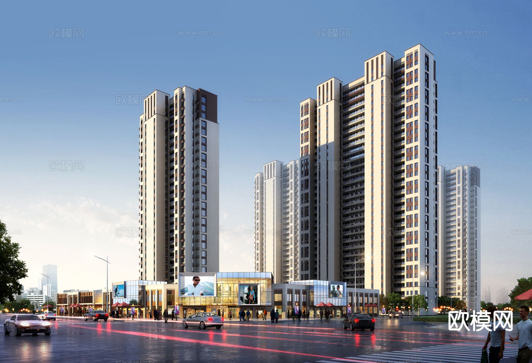 新中式 商业综合体外观 沿街商铺3d模型下载