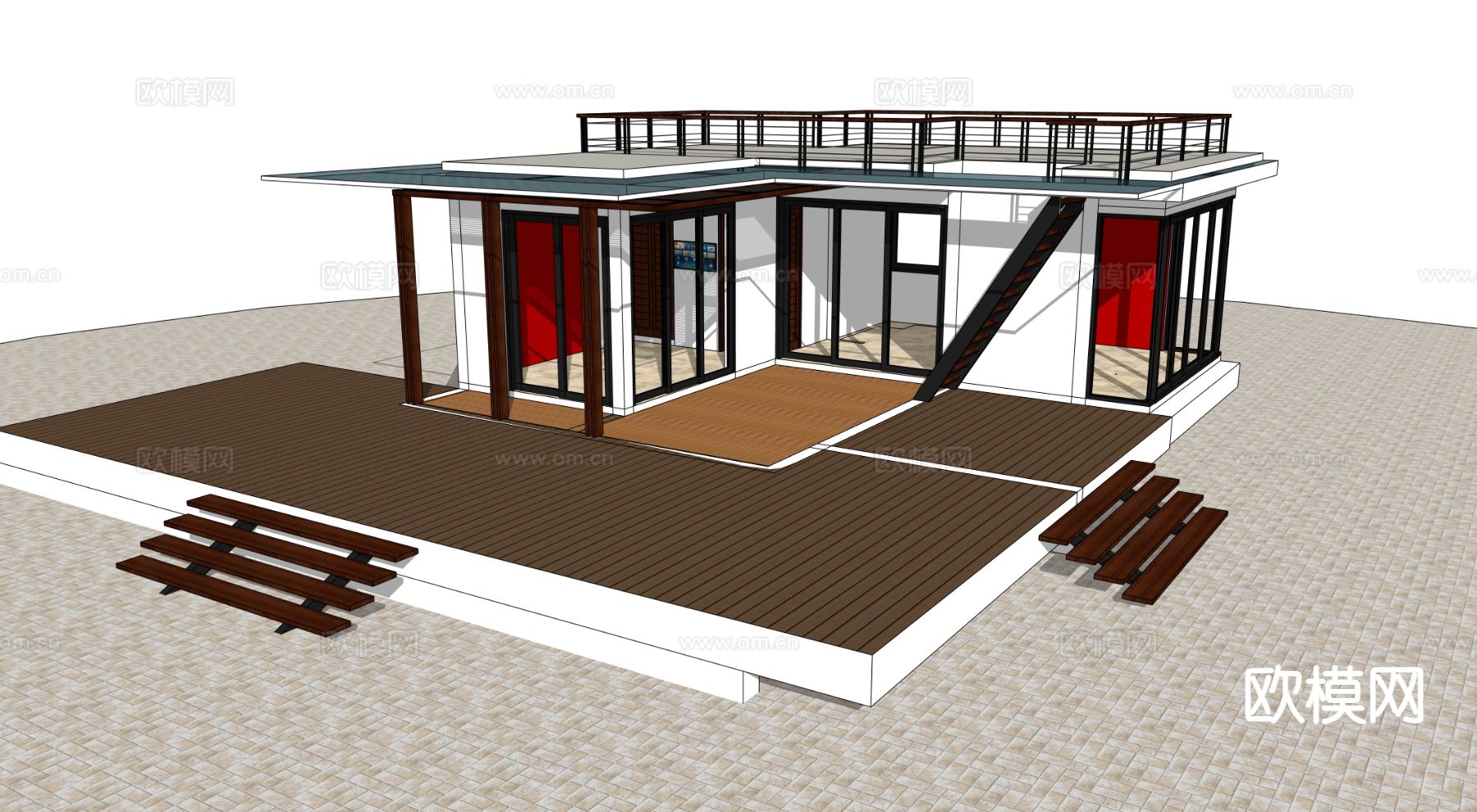 独栋别墅su模型下载（渲染图3）