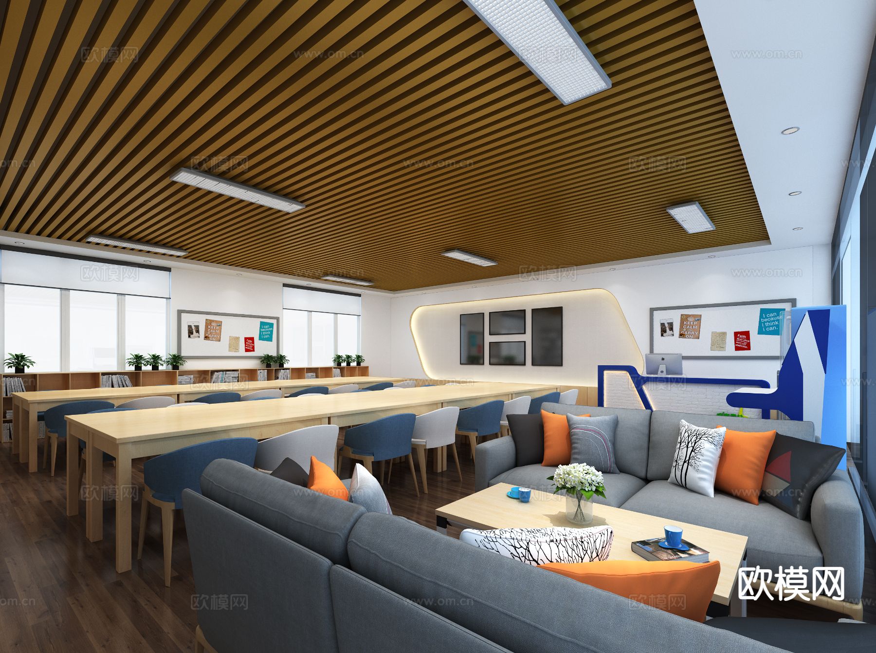 现代图书馆 阅览室3d模型下载（渲染图2）