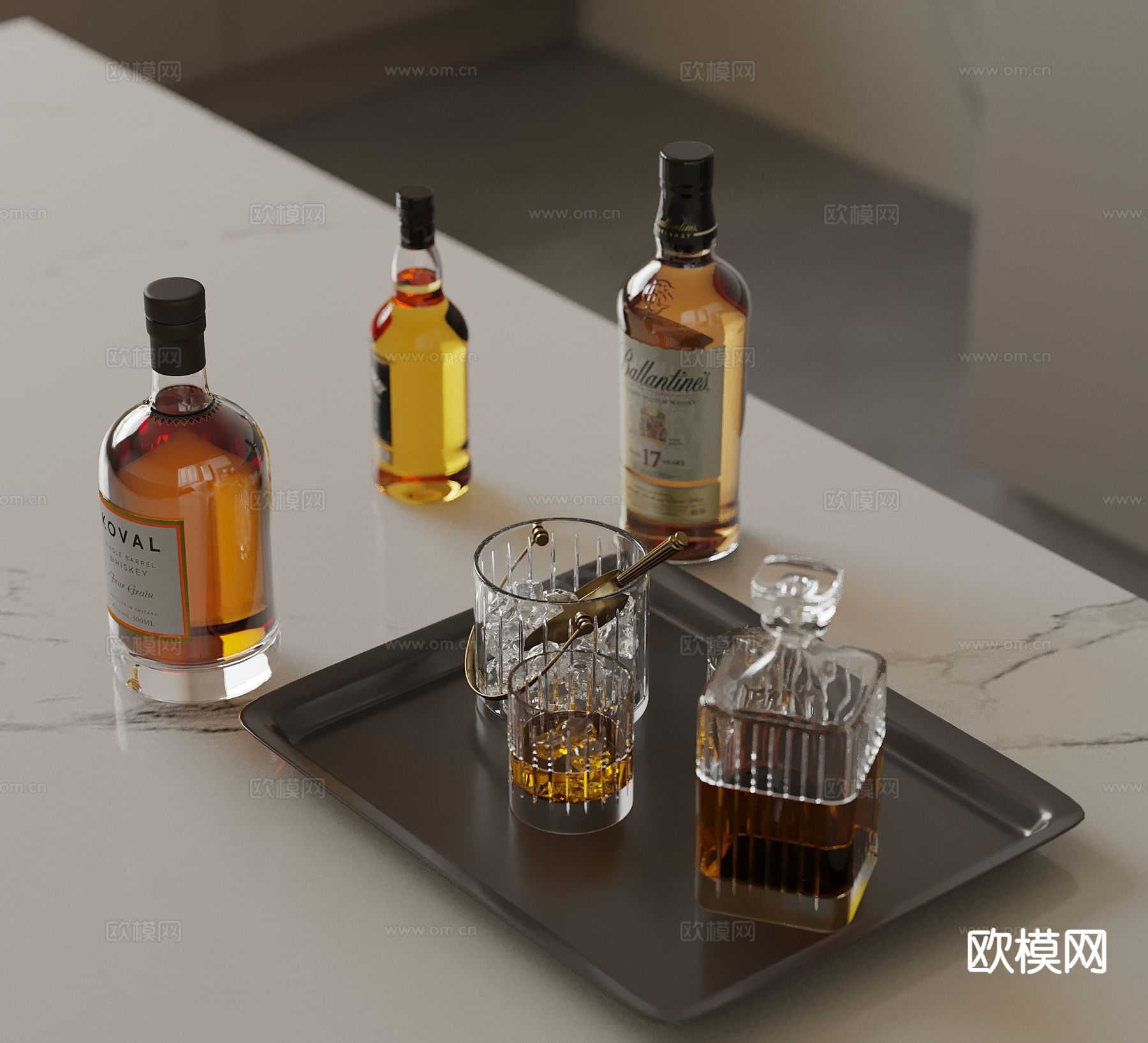 酒具 酒杯 醒酒器 托盘 红酒su模型下载（渲染图2）