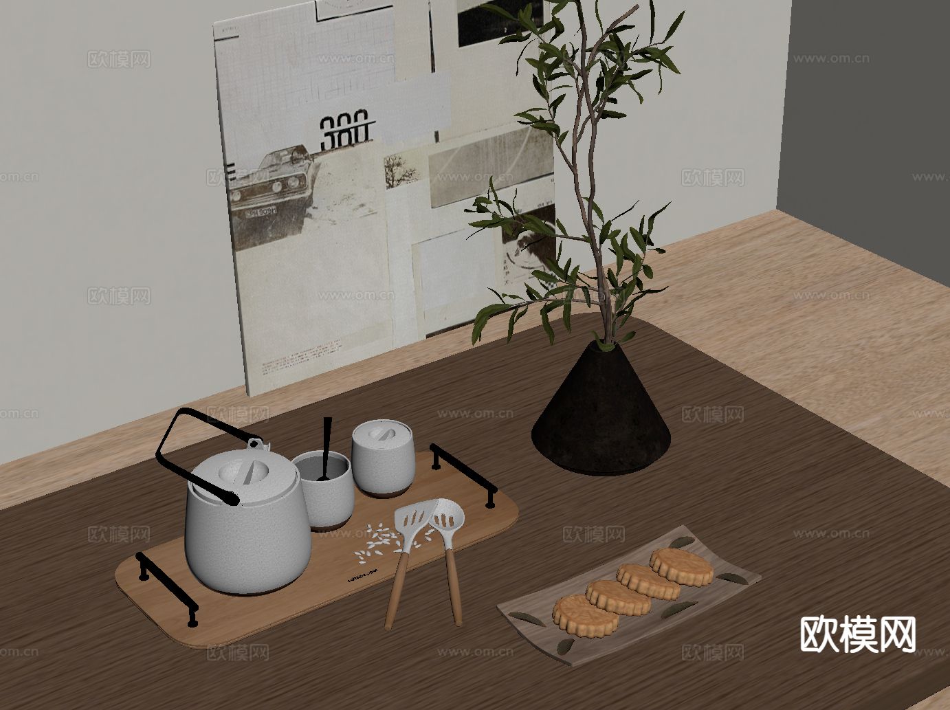 新中式禅意茶具su模型下载（渲染图1）