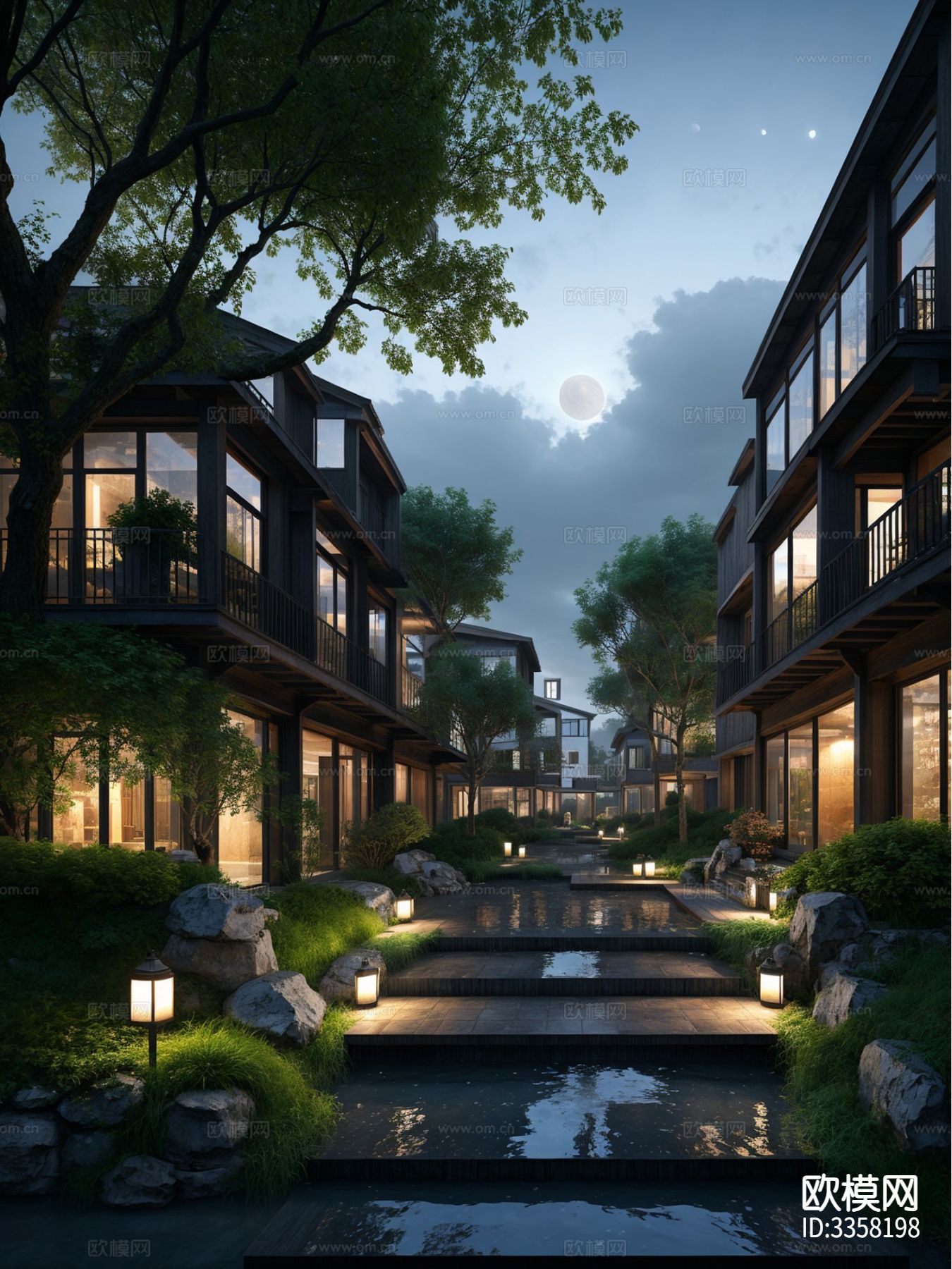 中式江南水乡 街道景观效果图下载（渲染图12）