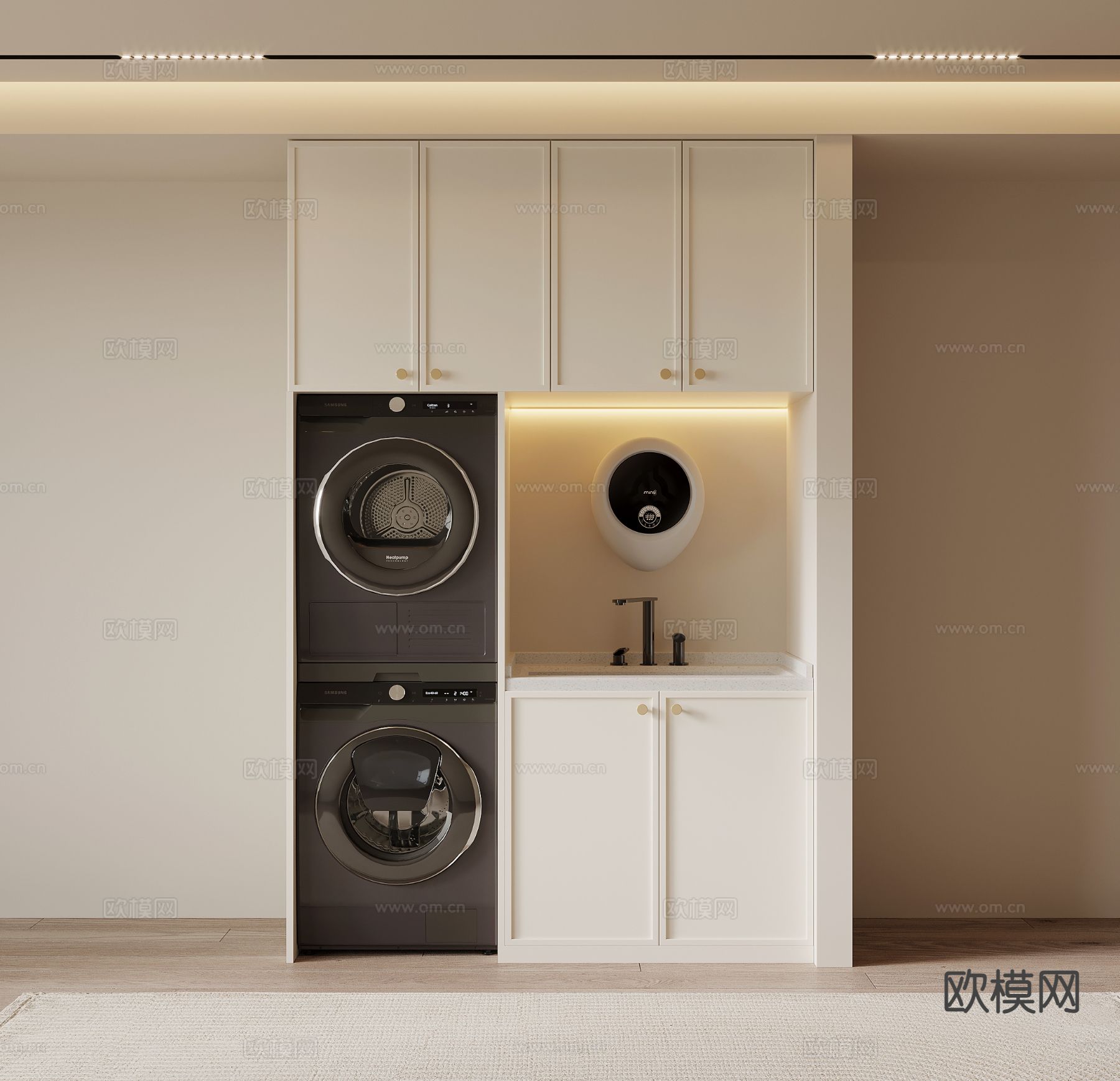 奶油风洗衣机柜 阳台柜3d模型下载